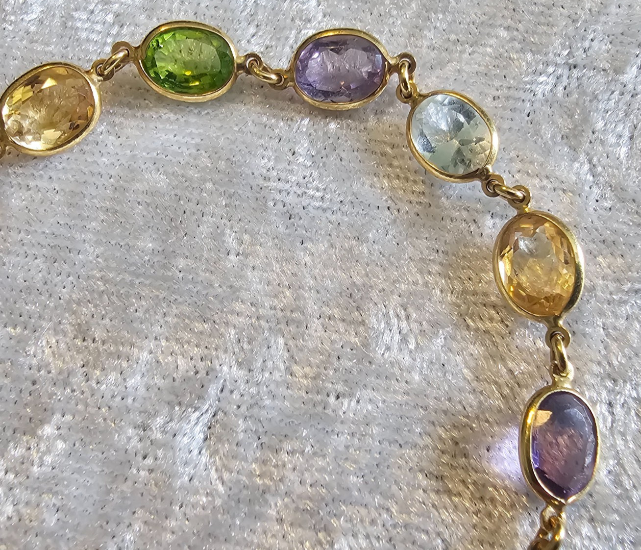18k Solid Gold Bracelet Faceted Multicolor Bezel Set Gemstone 7.5″ Italy