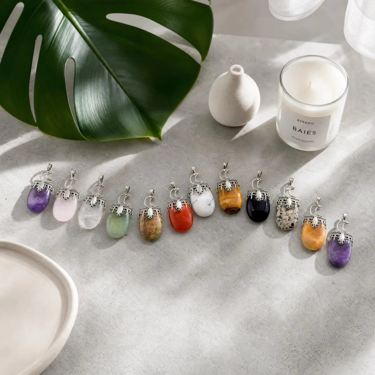 6PCS Healing Crystal Crescent Moon Pendant for DIY Jewelry Making Wholesales