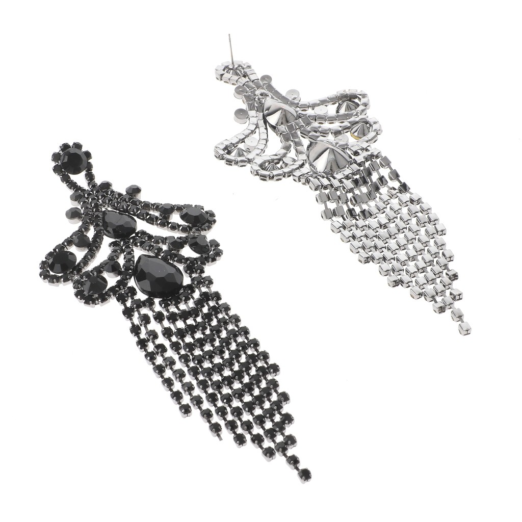 Hematite Tone Alloy Metal Crystal Rhinestone Chandelier Post Earrings ESE2630…