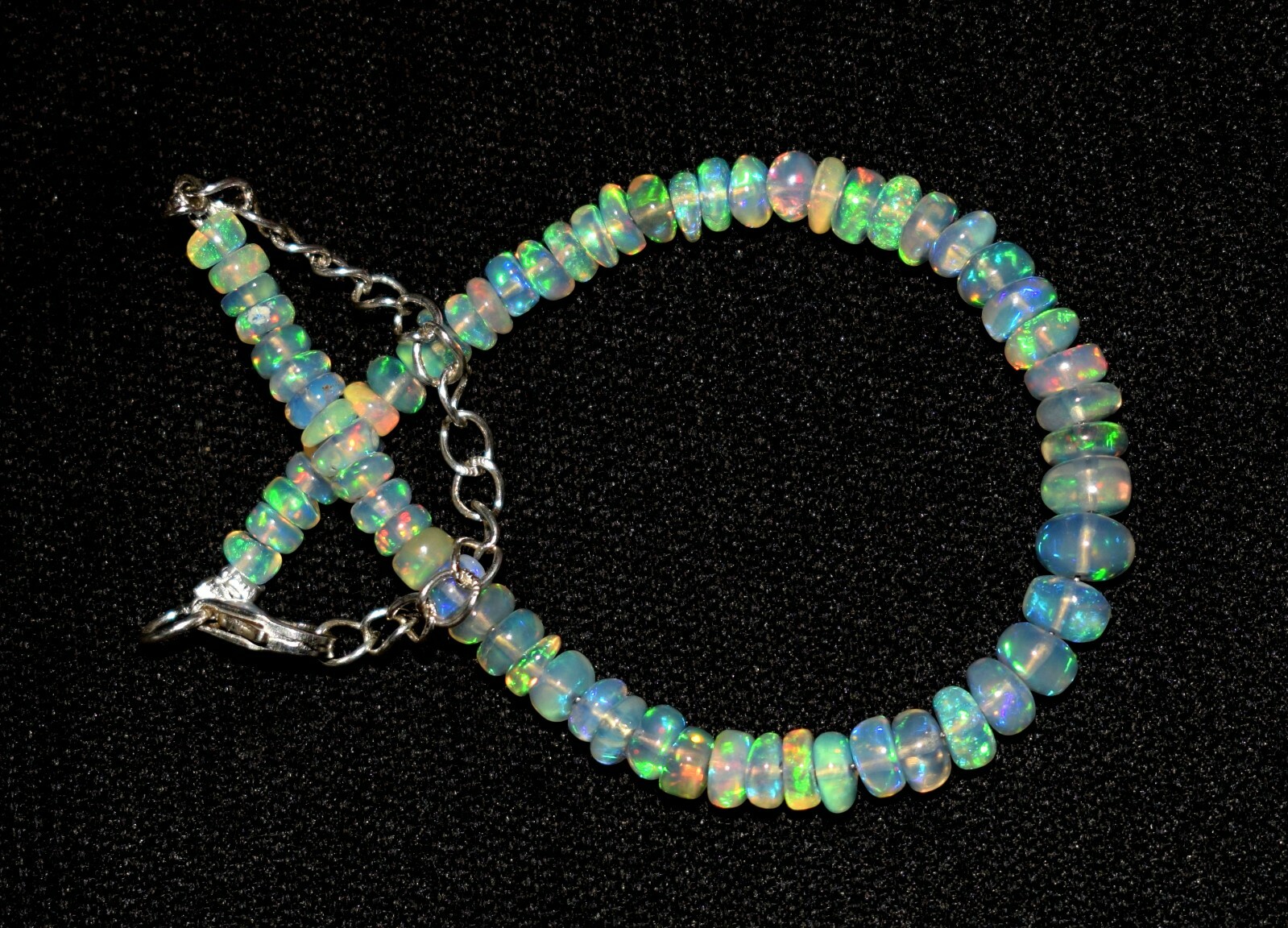 925 Sterling Silver Natural Ethiopian Opal Gemstone Beads 7″Bracelet F1730
