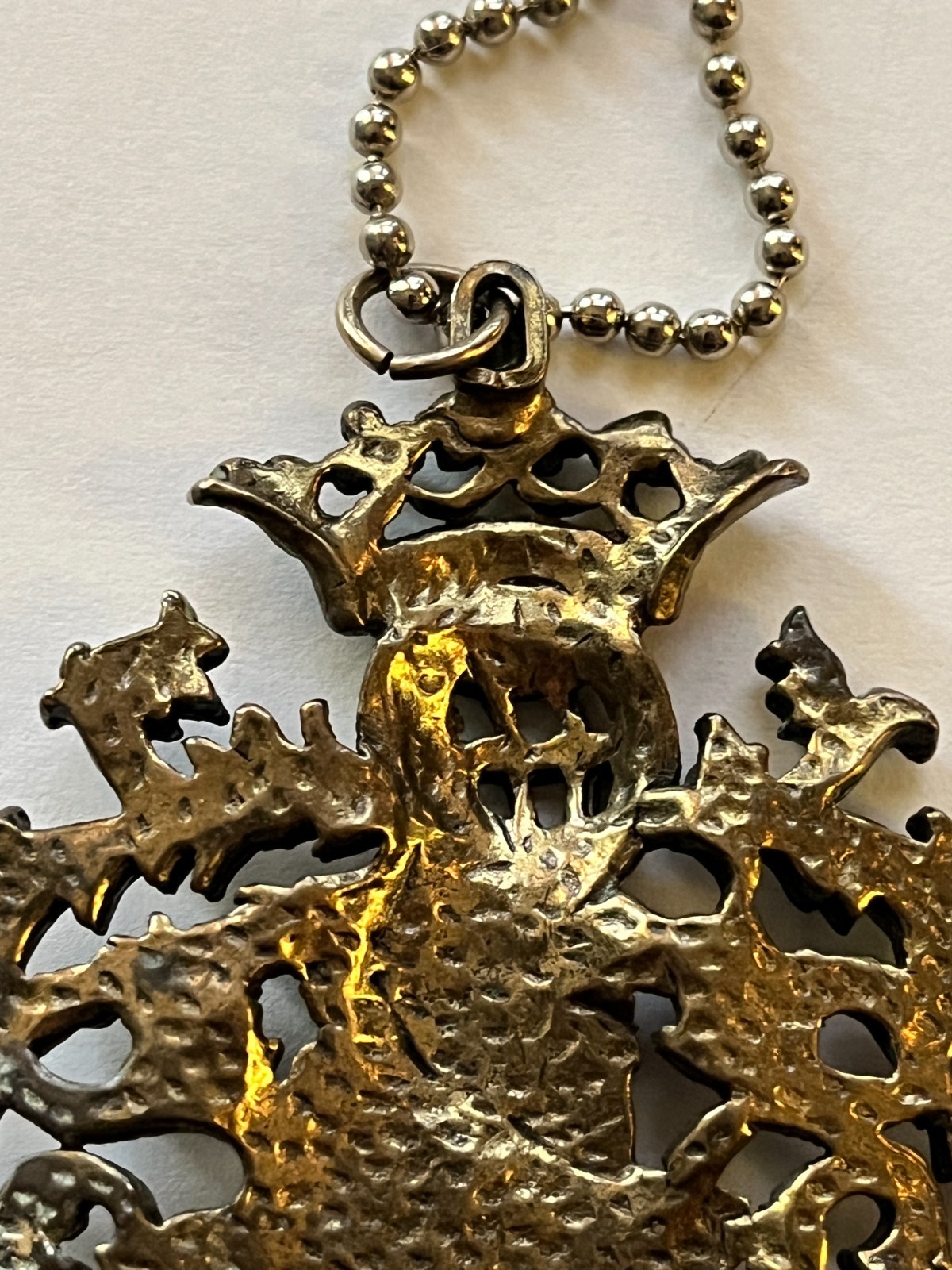Vintage Coat of Arms Crown Fleur de Lis Shield Pendant Brass/Bronze with Patina