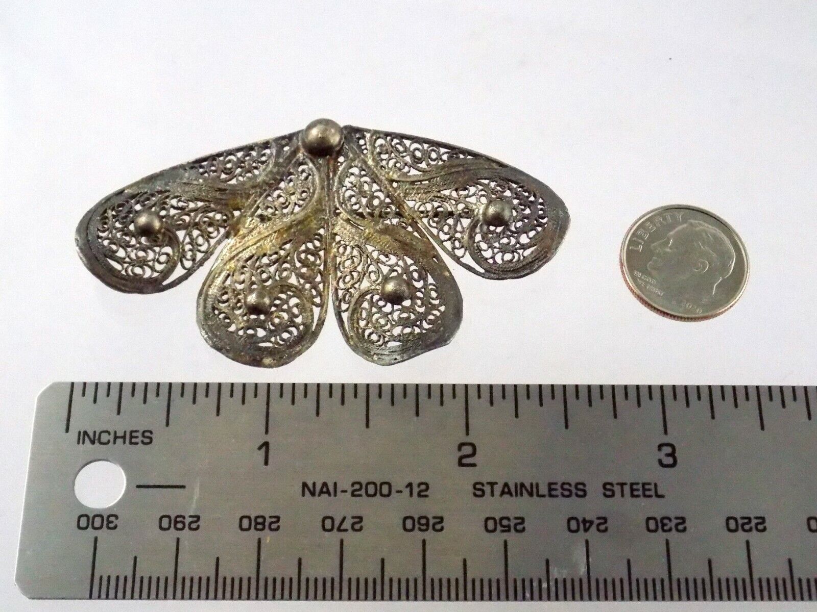 Vintage Unmarked 800 Silver Filigree Butterfly Brooch or Floral Pin 8.8 Grams