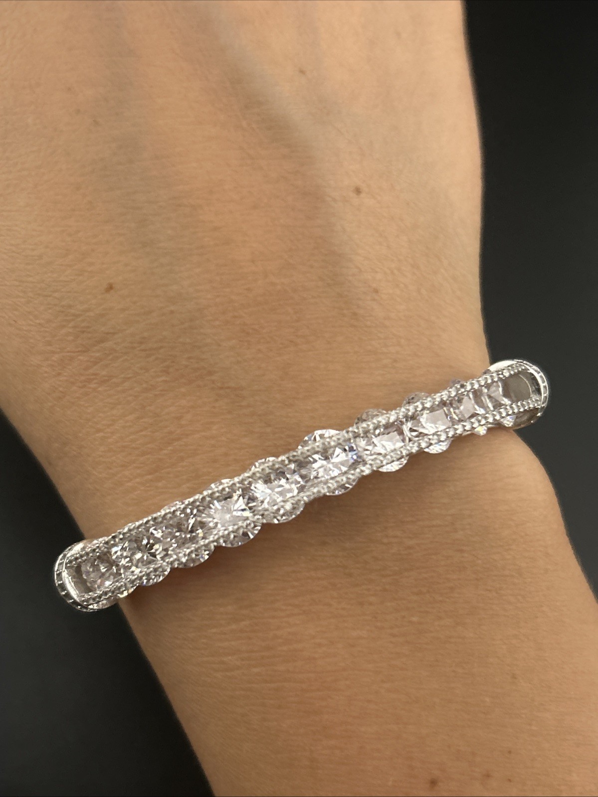 Sterling 925 Signed Fuzion Creations CZ Bridge Adjustable Slider Bracelet