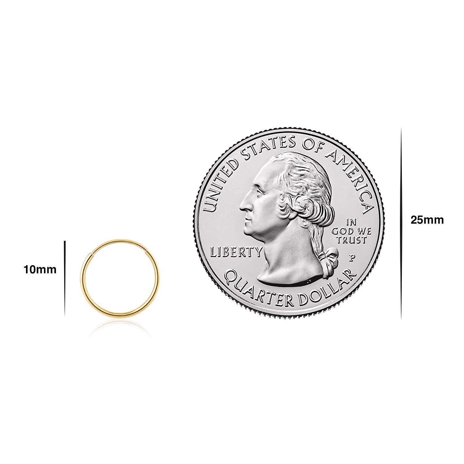 14k Solid Gold Endless Hoop Earrings Sizes 10mm – 20mm, Thin