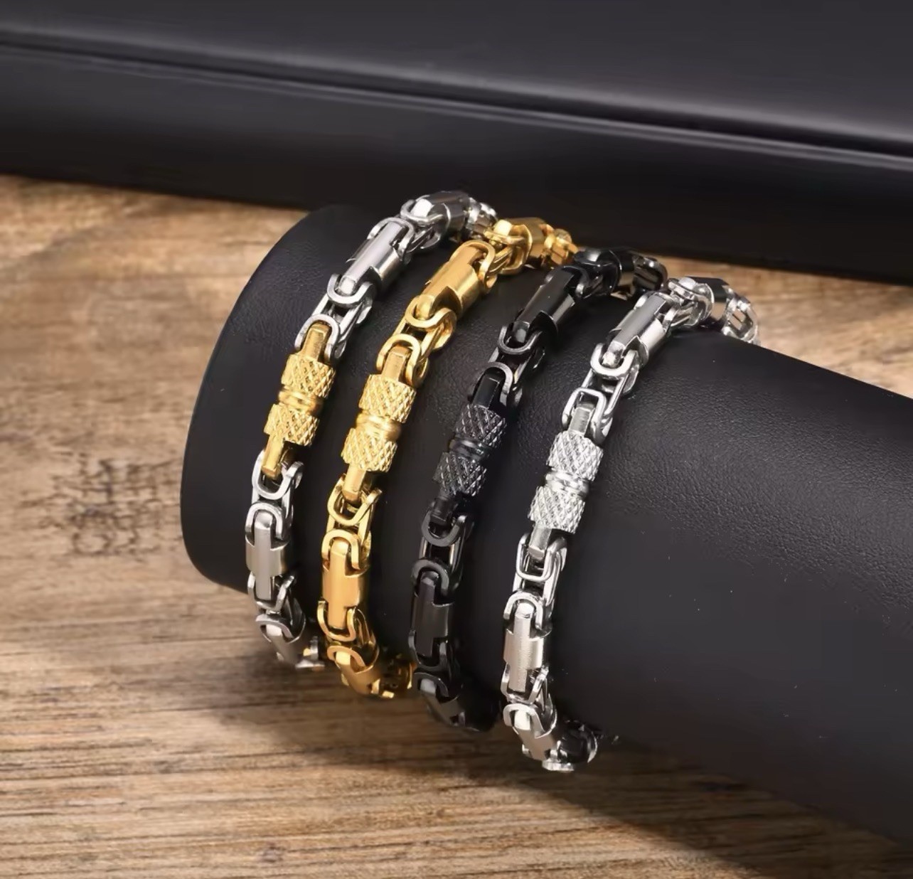 Men’s Byzantine Bracelet, Stainless Steel, Silver/Gold Color, 6mm/20cm