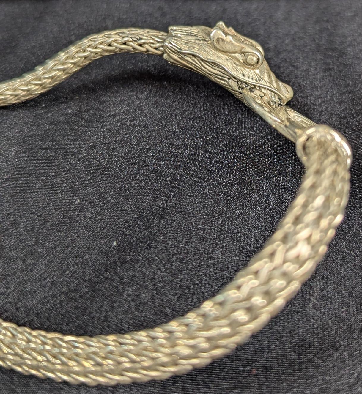 Sterling Silver 925 Dragon Head Woven Foxtail Necklace 16″ 24.3g 26.7.12-11