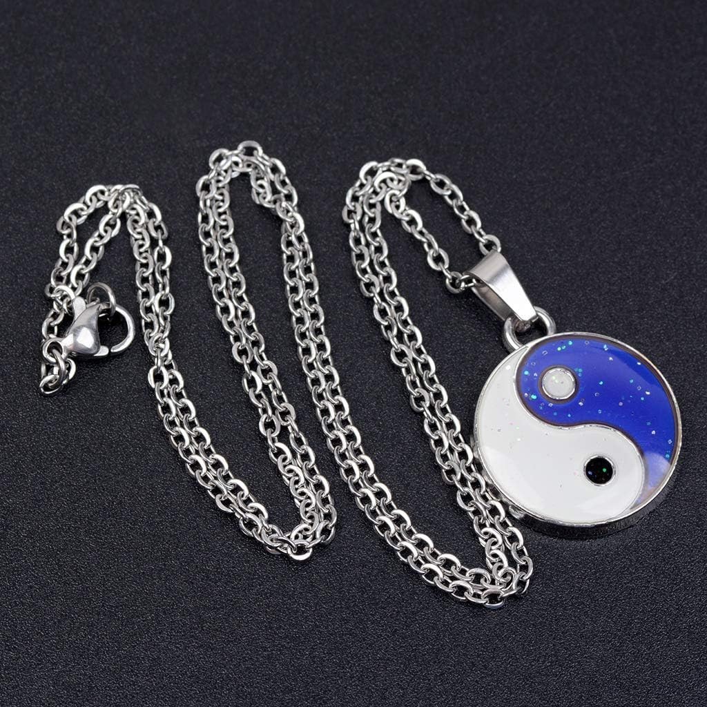 19.29″ Stainless Steel Rolo Chain with Color Changing Yin Yang Pendant Necklace