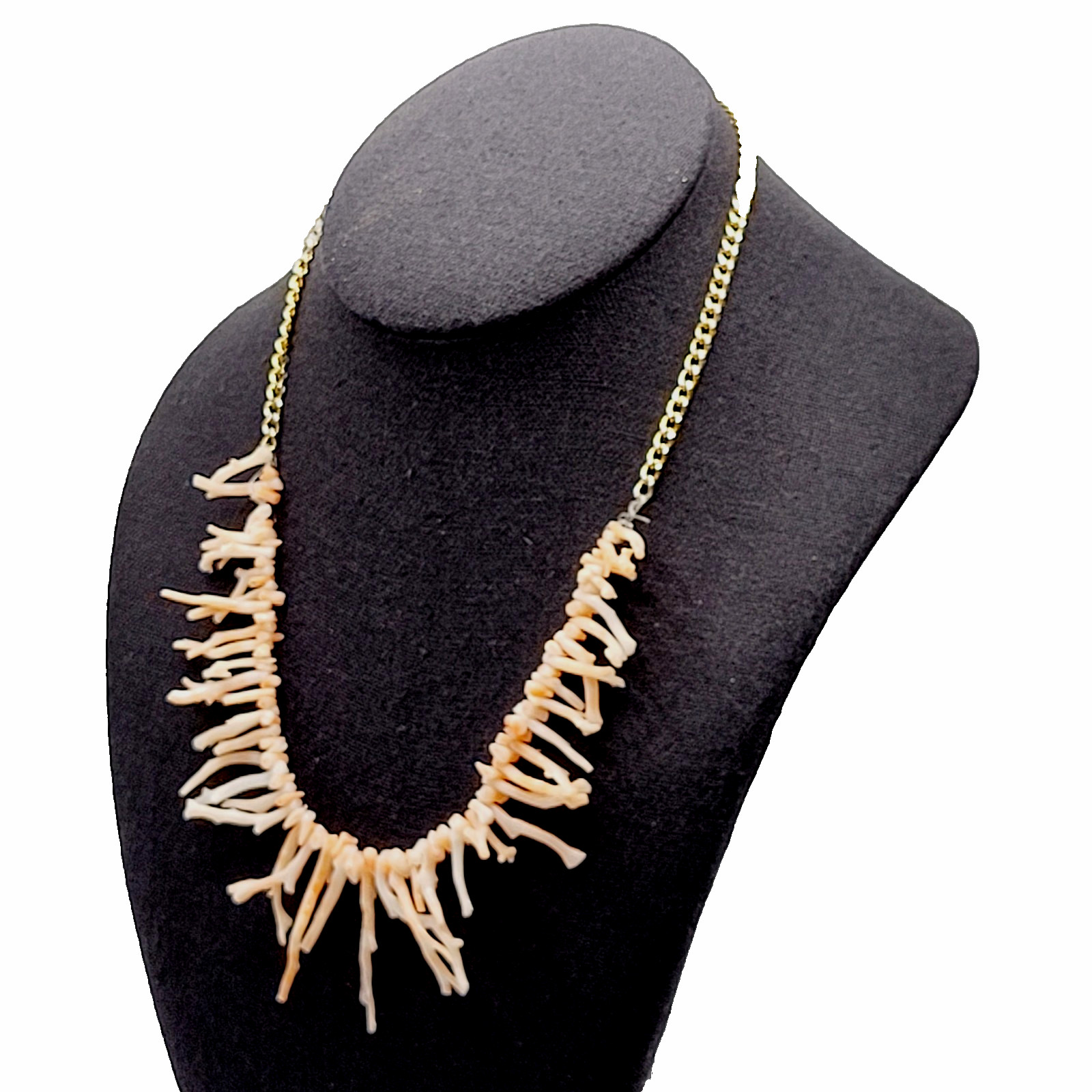 Natural Pink Peach Branch Coral Mixed Metal Tone Alloy Clasp Vintage Necklace