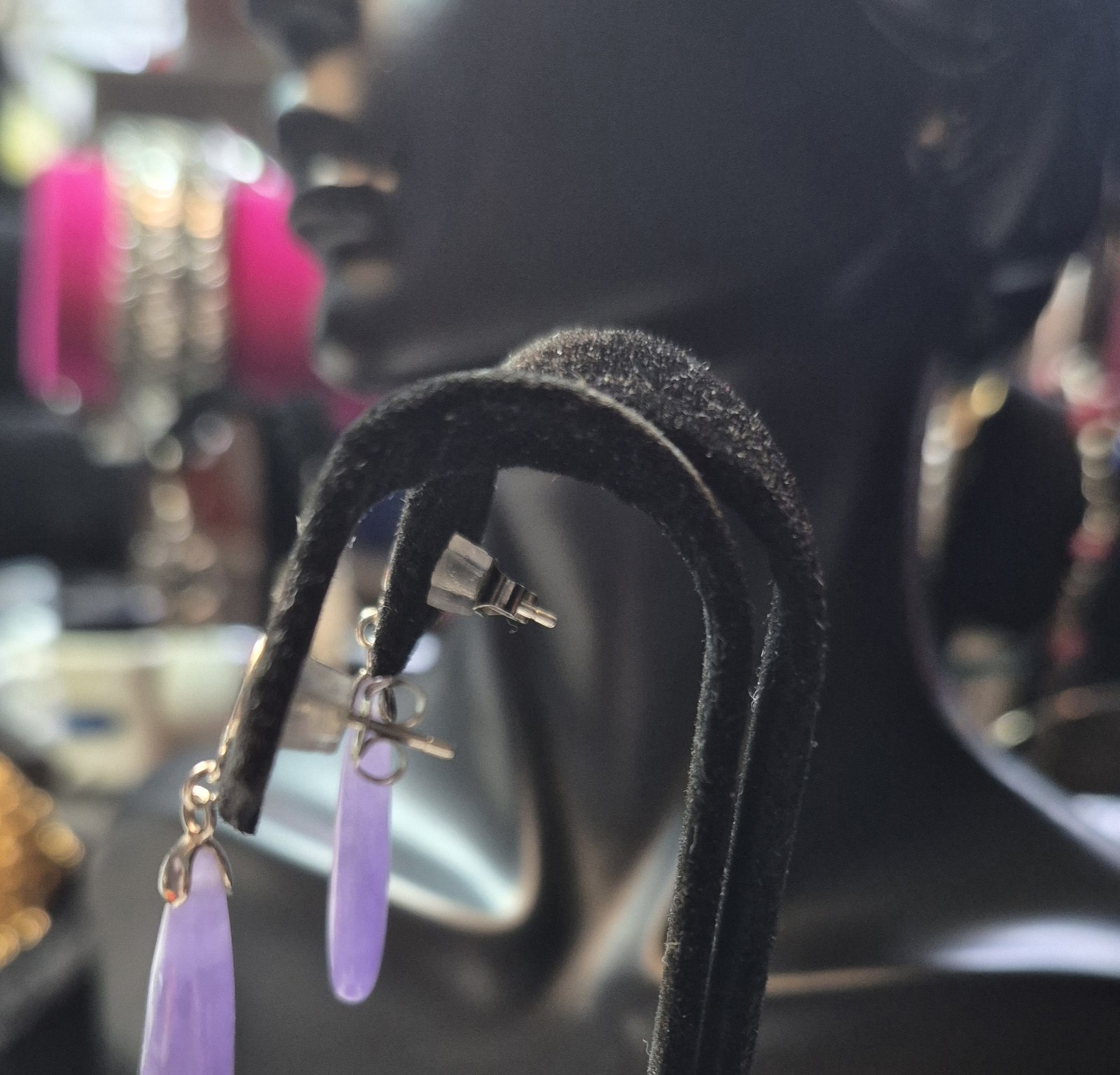 Georgous Lavender Jade 925 stud dangle earrings Good Fortune :)