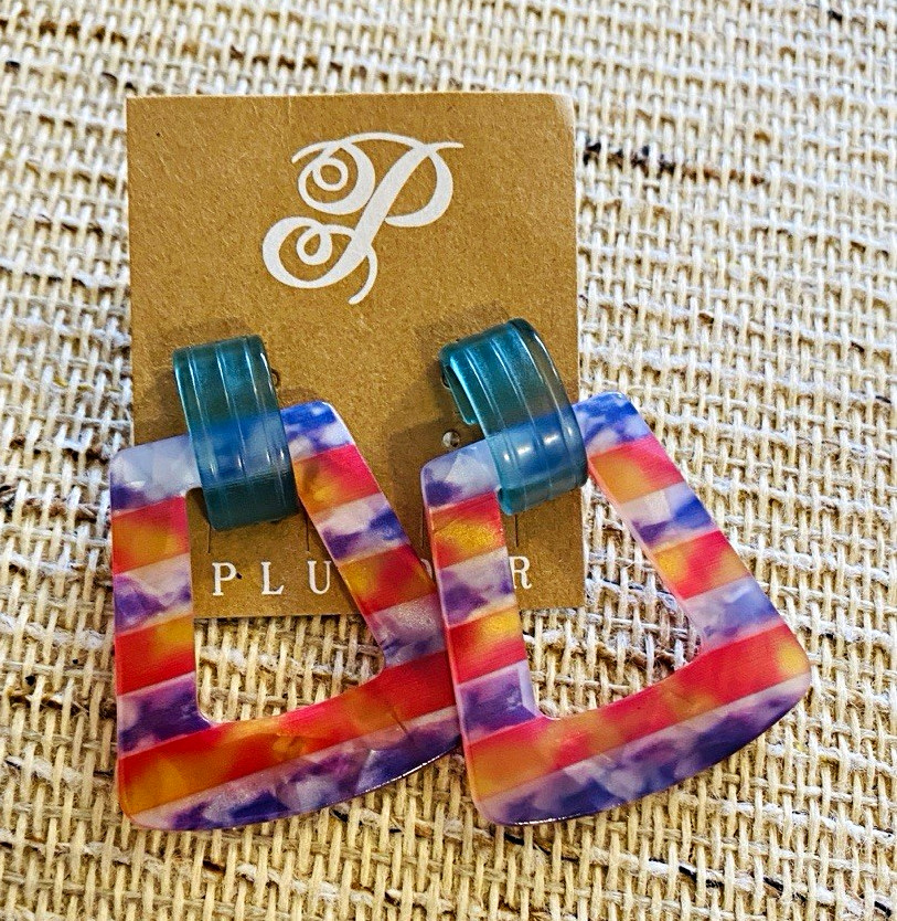 Plunder Multicolor Geometric Acrylic Dangle/Drop Earrings Butterfly Closure