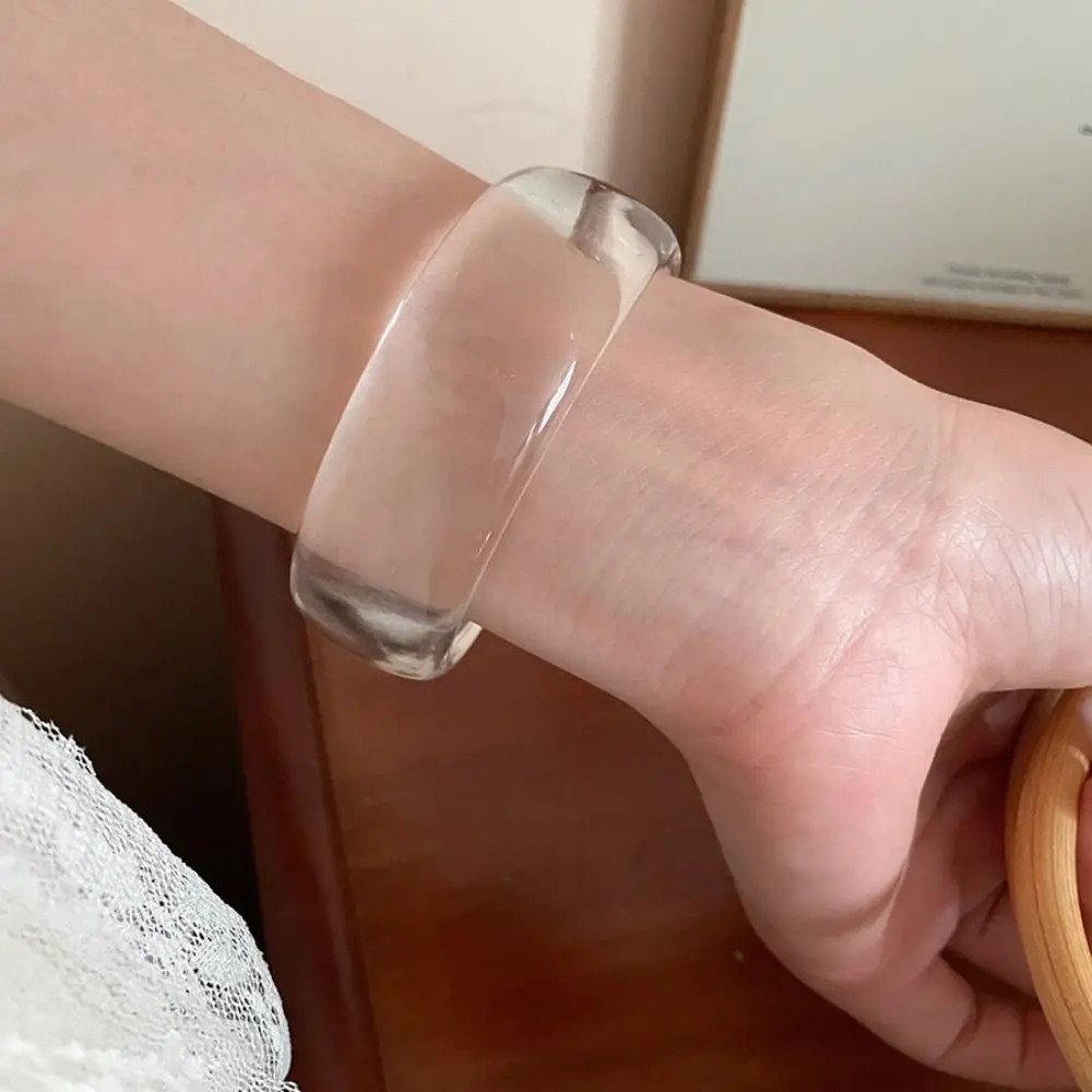 Acrylic Resin Open Cuff Bangle Women Irregular Round Layered Strand Jewelry