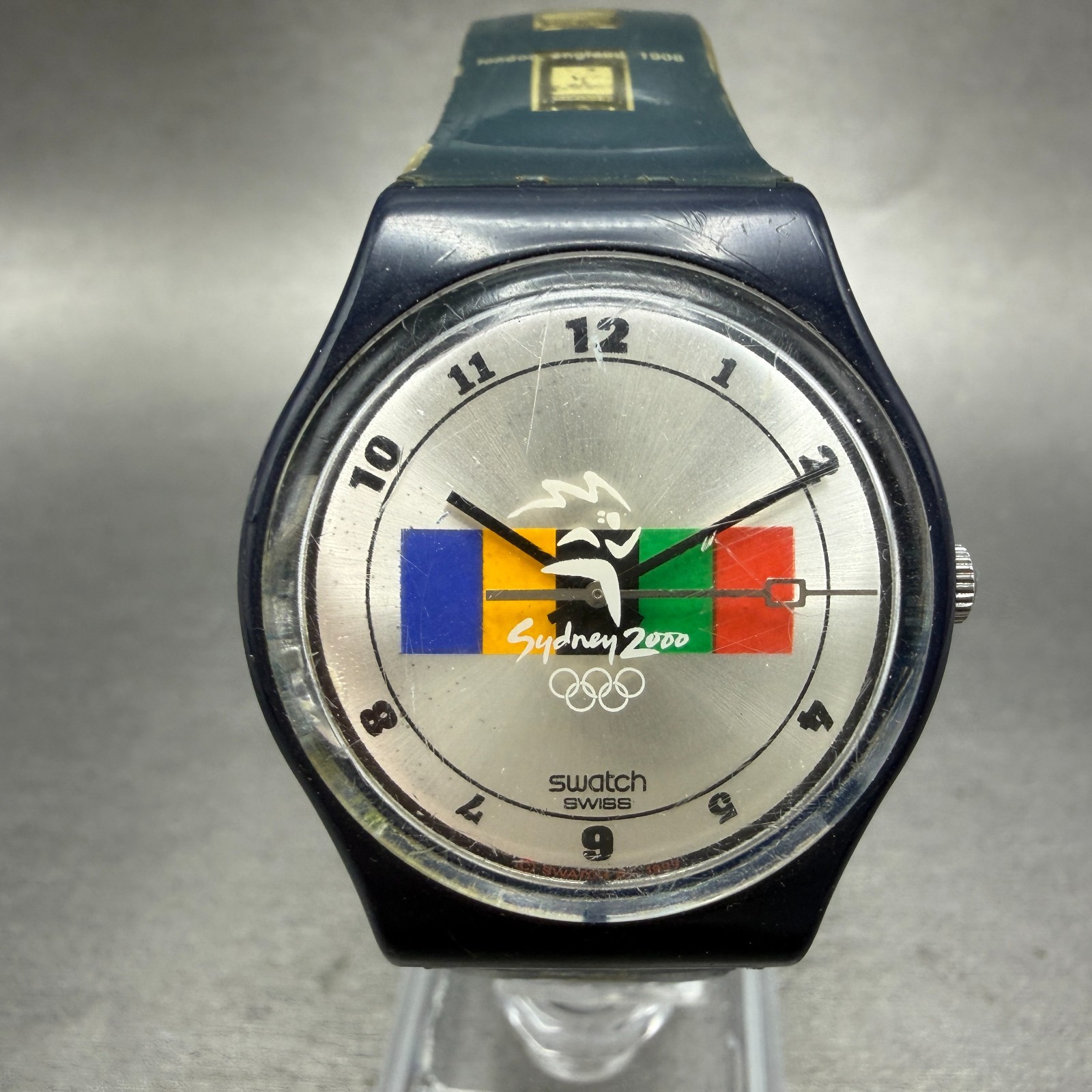 Swatch Olympics Sydney 2000 Watch Mne Silver Dial Blue Tone Round New Battery