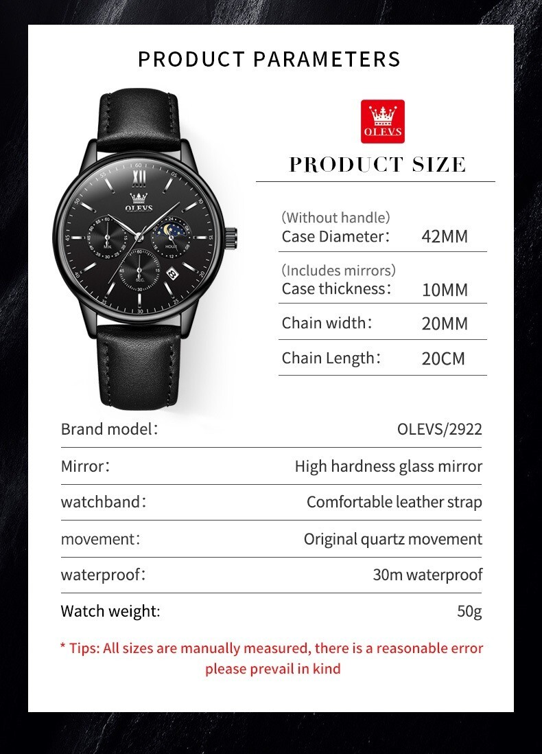 Waterproof Quartz Watch Men’s OLEVS Luminous Luxury Leather Men Strap Business