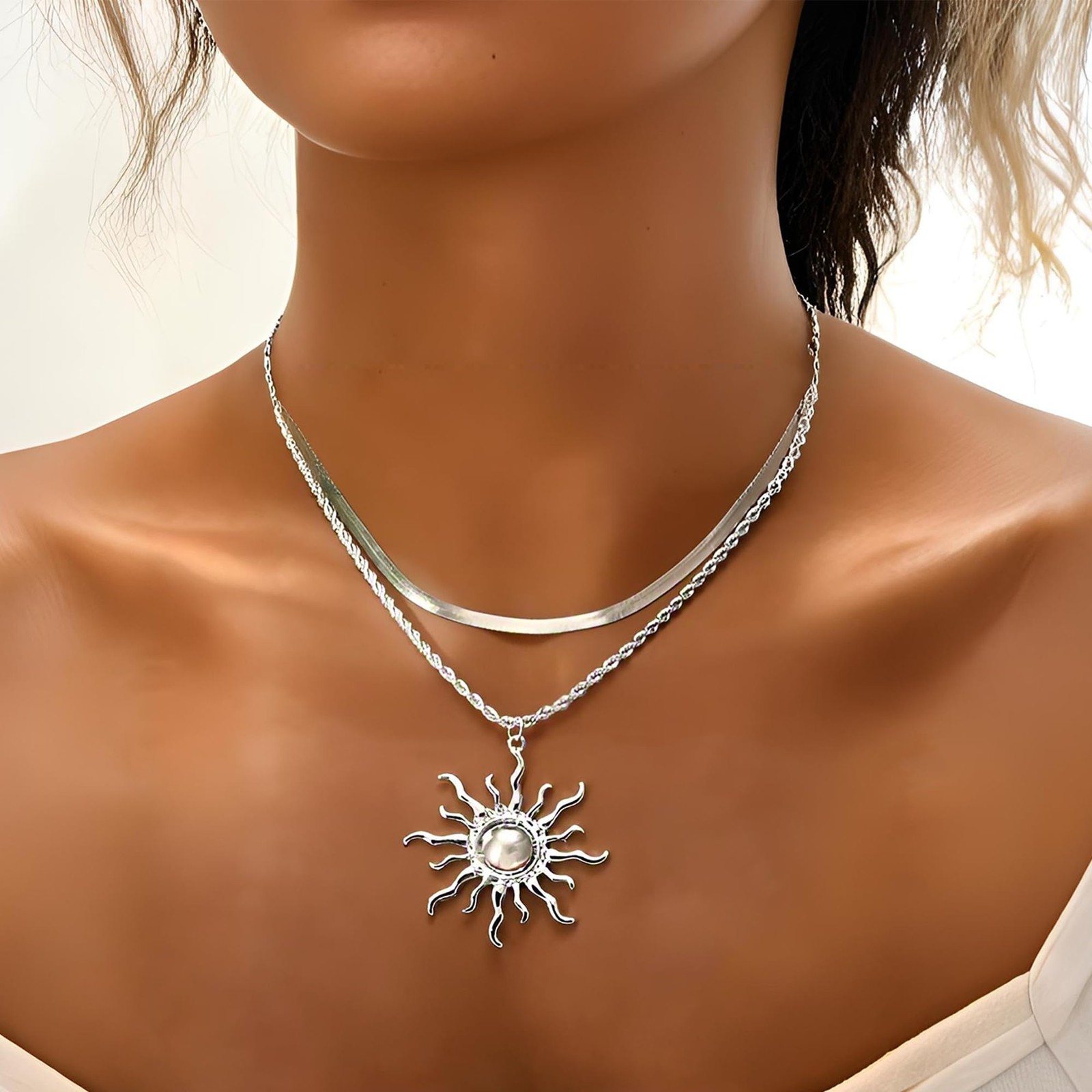 Yepelesi Sun Necklace for Women 14K Gold Silver Plated Layered Charm Necklace…