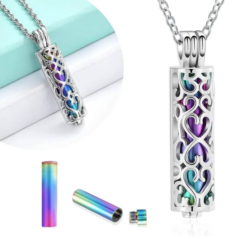 Heart Tree of Life Cylinder Urn Pendant Necklace for Cremation Ashes Memorial