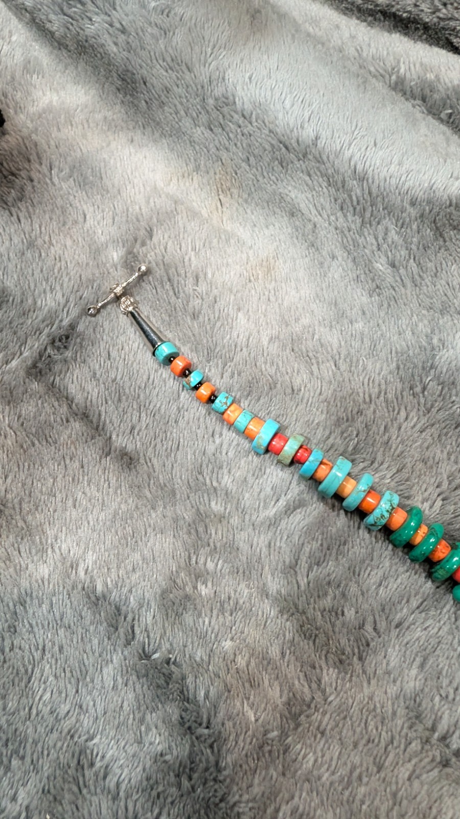 Handmade, Red, Green, Blue, Orange And Black Howlite Beaded Necklace, New
