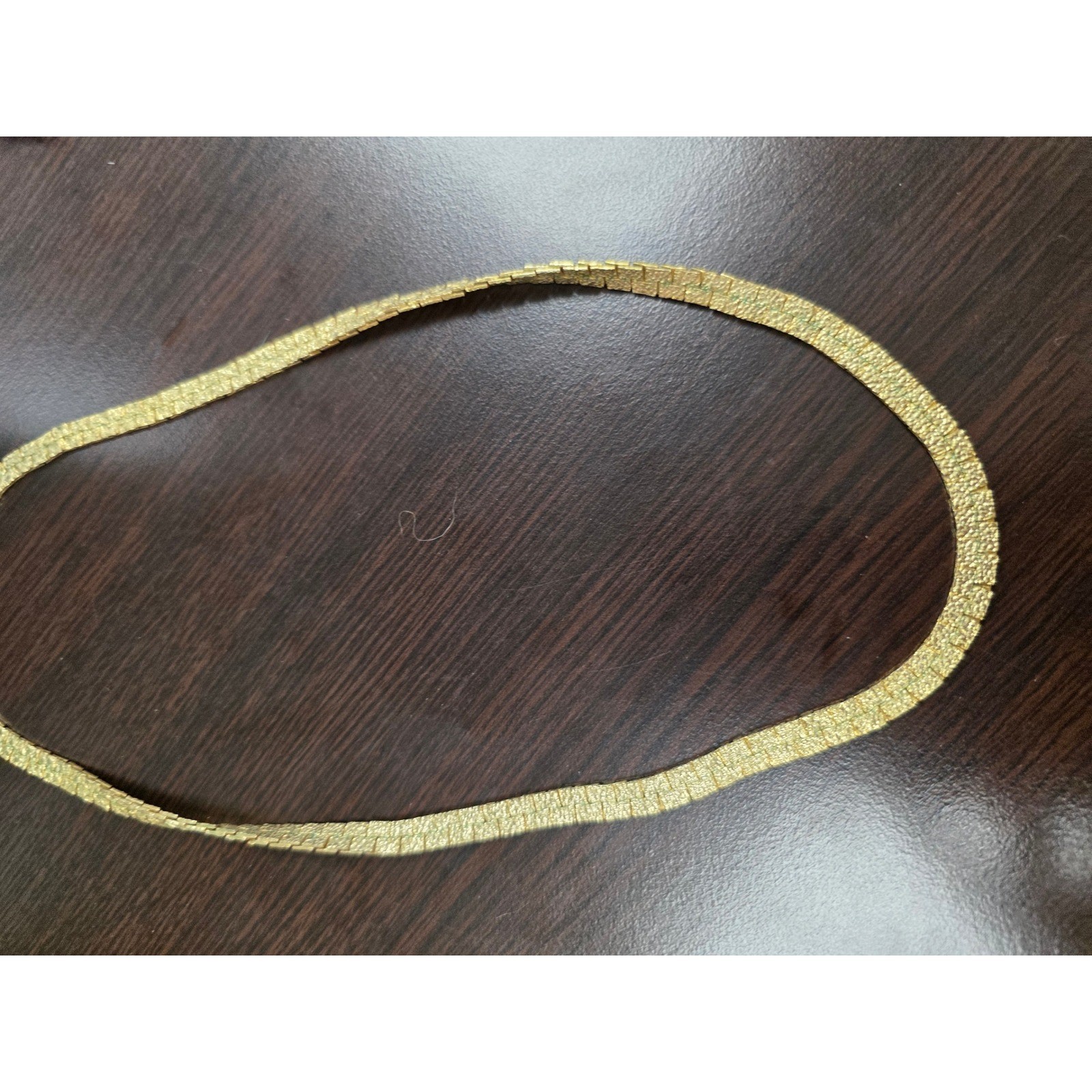 Vintage Gold Tone Nugget Flat Link Chain Necklace Textured Bark Finish 27g