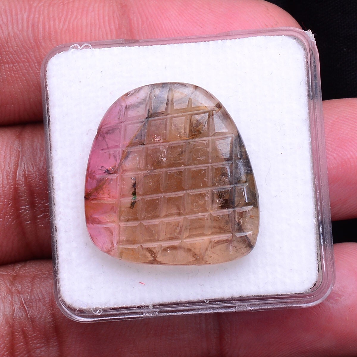 27.40 Cts Natural Carved Tourmaline 23mm*22mm Bi Color Untreated Loose Gemstone