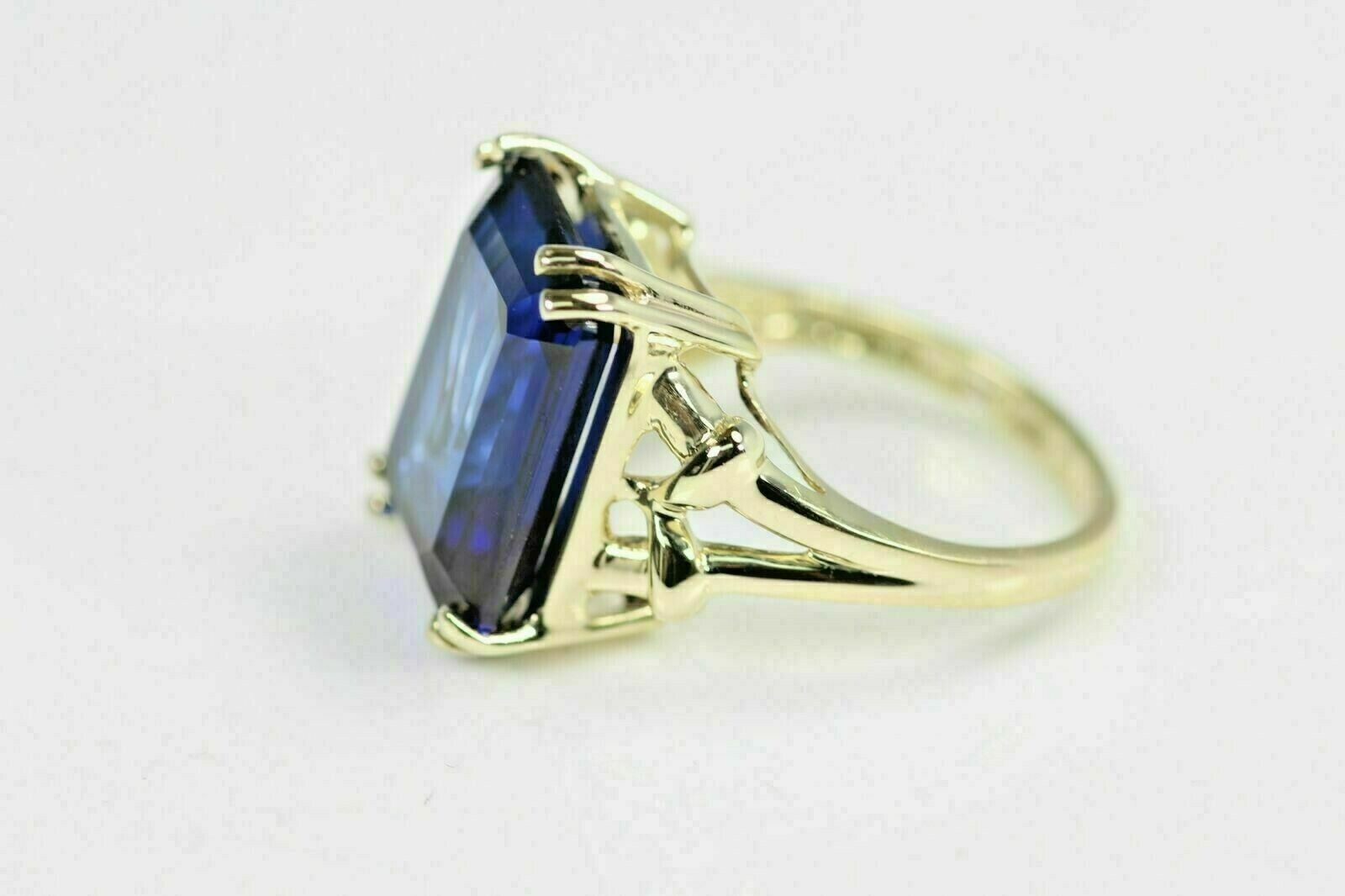 3Ct Lab-Created Blue Sapphire Solitaire Engagement Ring 14K Yellow Gold Finish