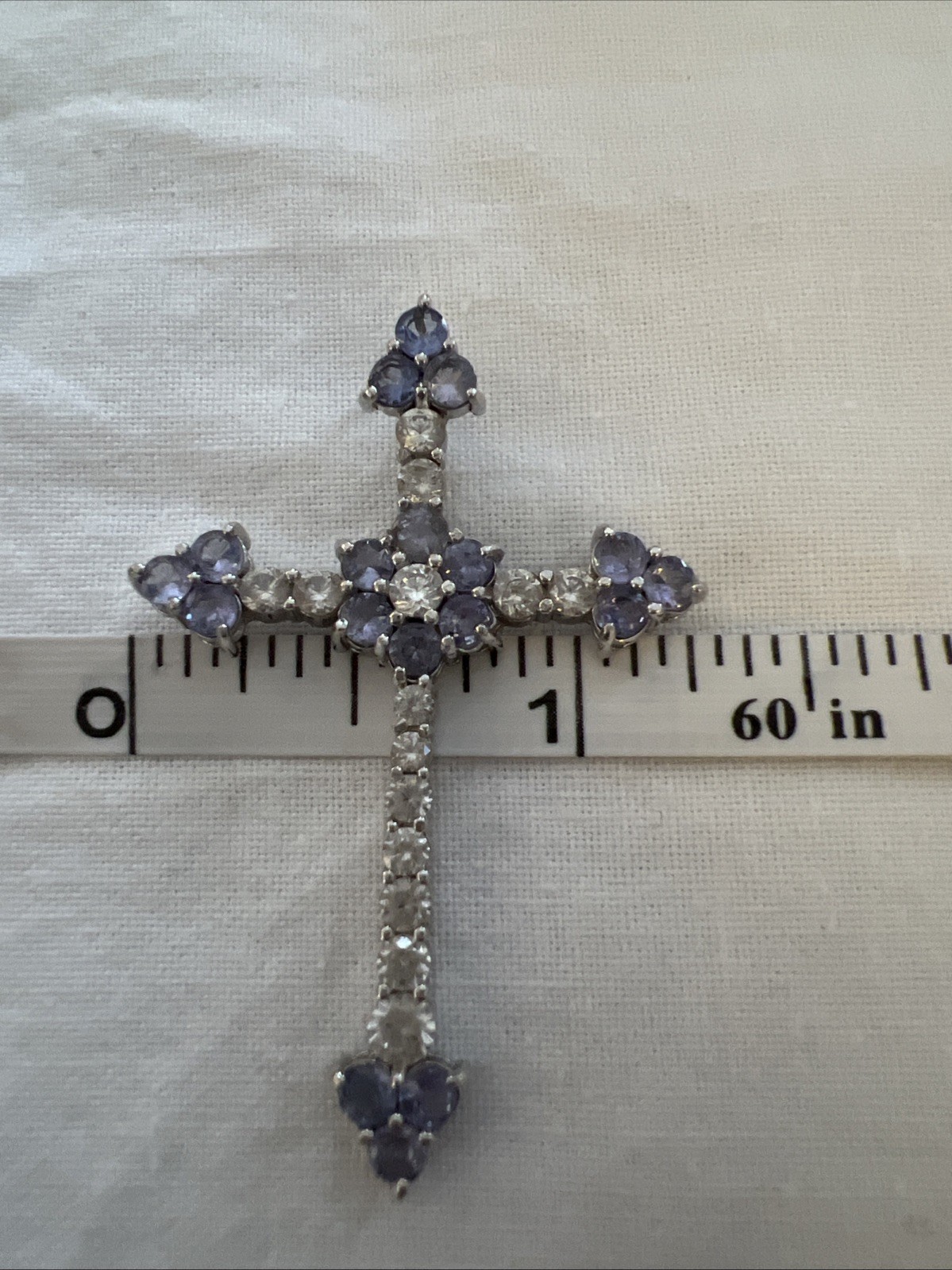 Purple & White/colorless CZ Sterling Silver 925 Cross Pendant