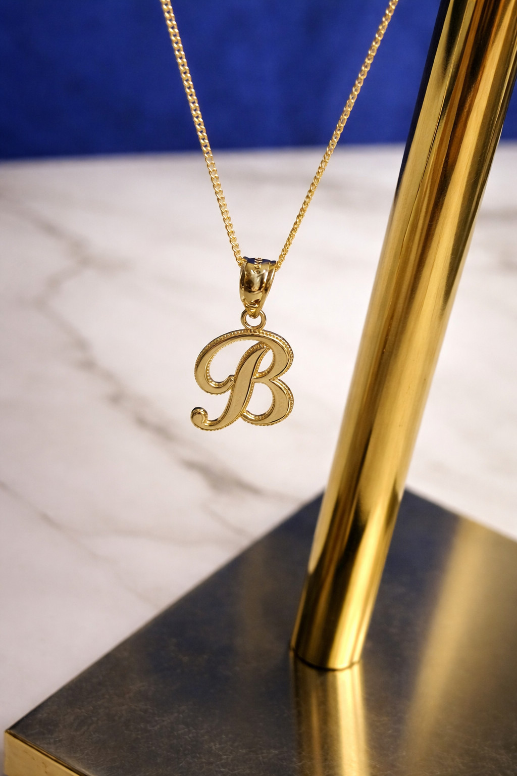14k or 10k Solid Gold Cursive Initial Pendant, Cursive Letter Charm, Stamped