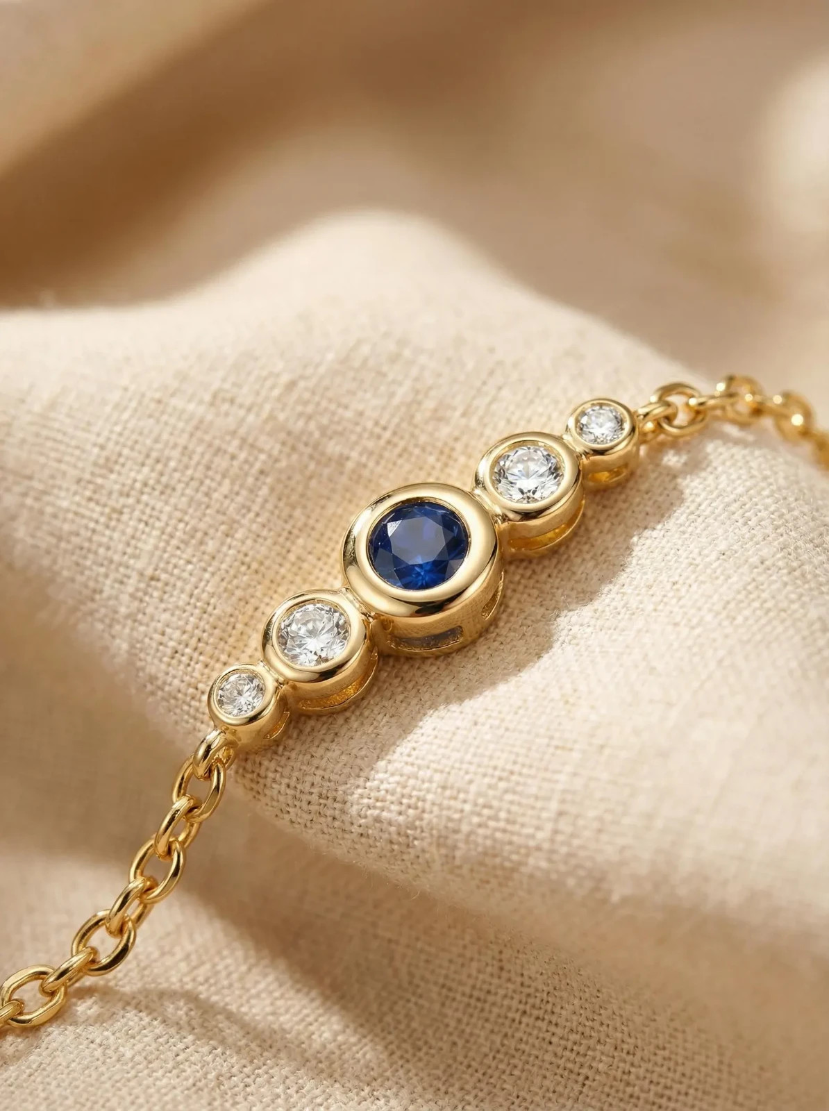14k Yellow Gold Plated 2ct Round Simulated Sapphire Minimalist Chain Bracelet