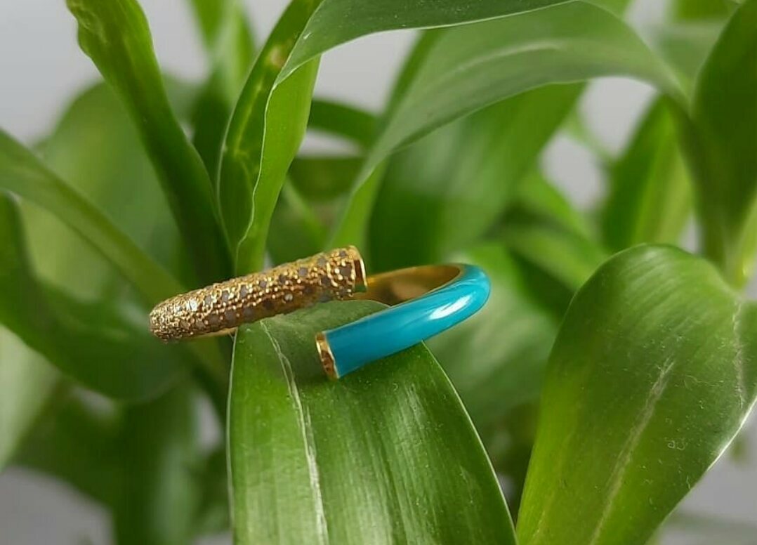 Enamel Ring Beautiful Minimalist Enamel Ring 925 Silver Diamond Ring Jewelry.