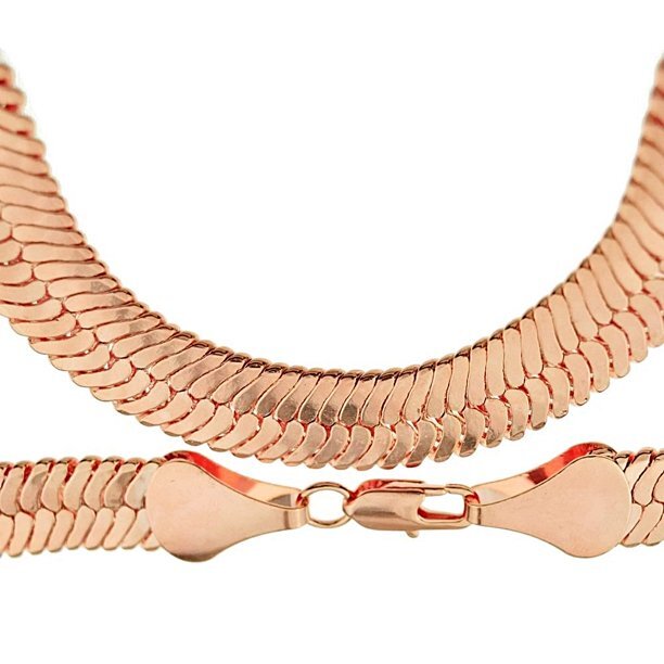 Herringbone Chain 14k Rose Gold Plated 7 mm 9 mm 11 mm Wide 20″ 24″ 30″ Necklace