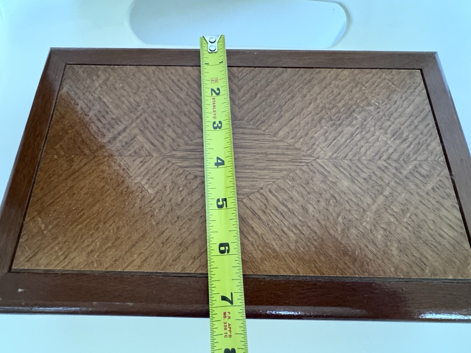 Vintage Victorian Wooden Jewelry Box Parquet Inlay Valet Stash Keepsake Trinket