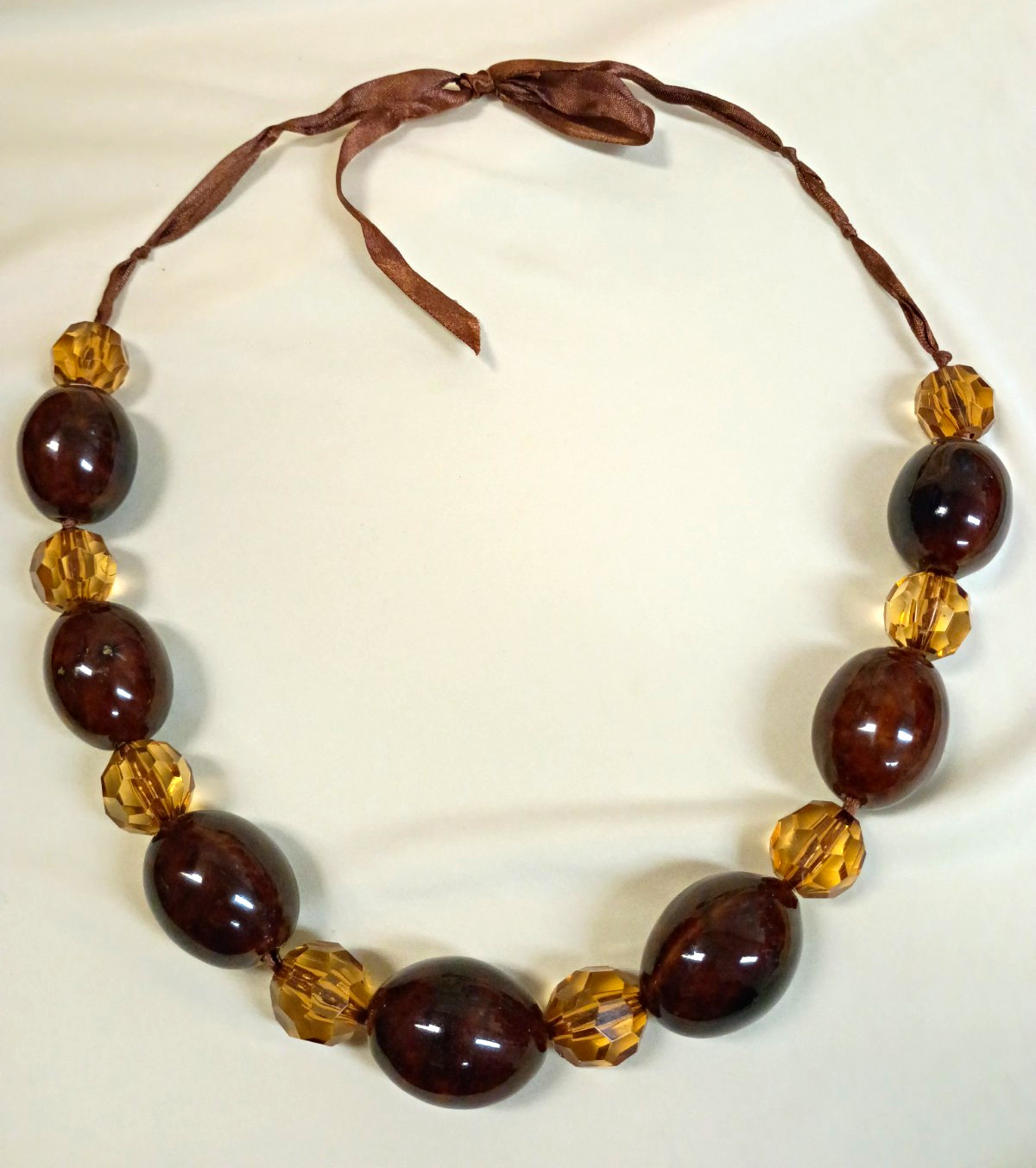 Glass Beaded Acrylic Crystal Statement Necklace Ribbon Tie Adjustable