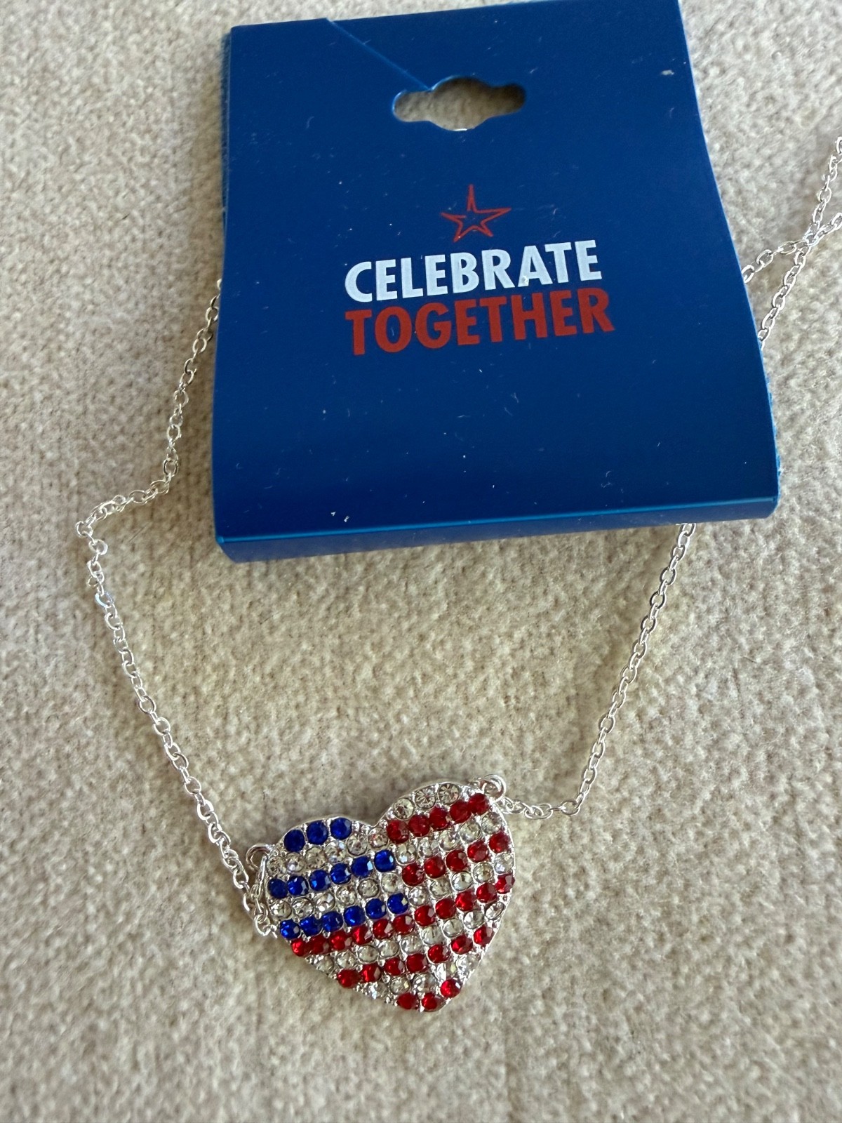 Celebrate Together Silver Patriotic Heart Necklace~NWT