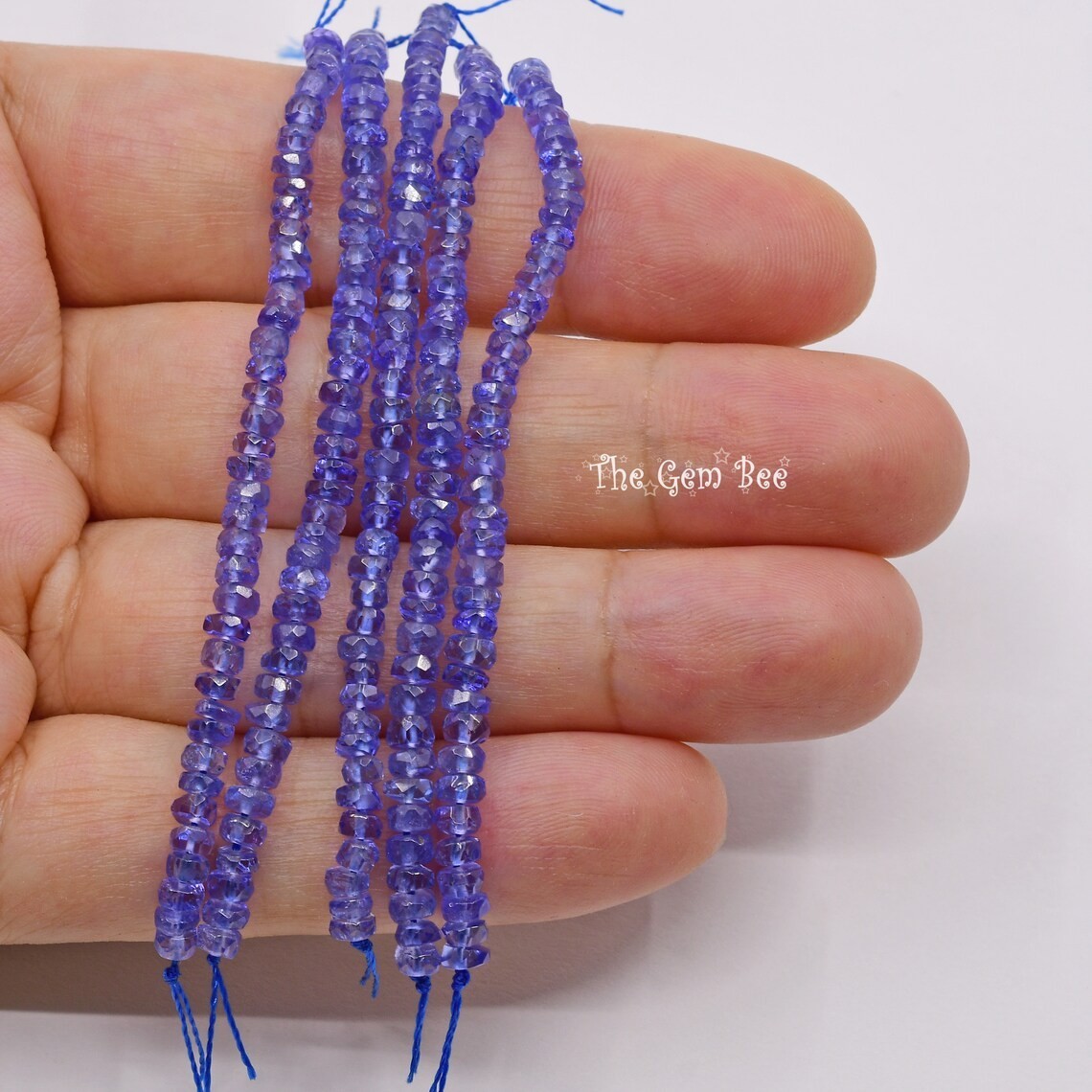 3.3mm-3.5mm Gem Grade Periwinkle Tanzanite Faceted Rondelle Bead 3 inch strand