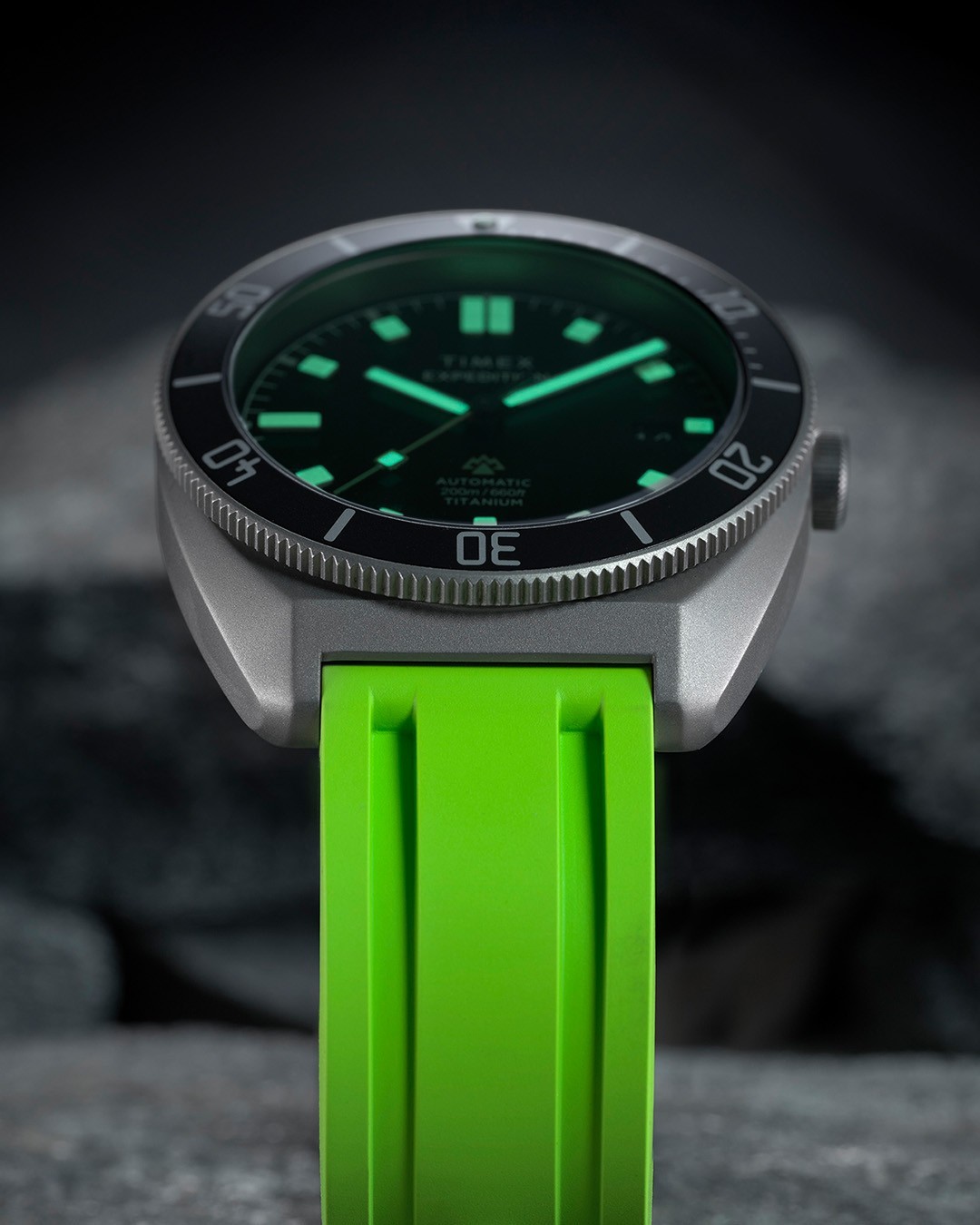TIMEX Expedition® Pioneer Titanium Automatic 41mm HNBR Lime Green Rubber Strap