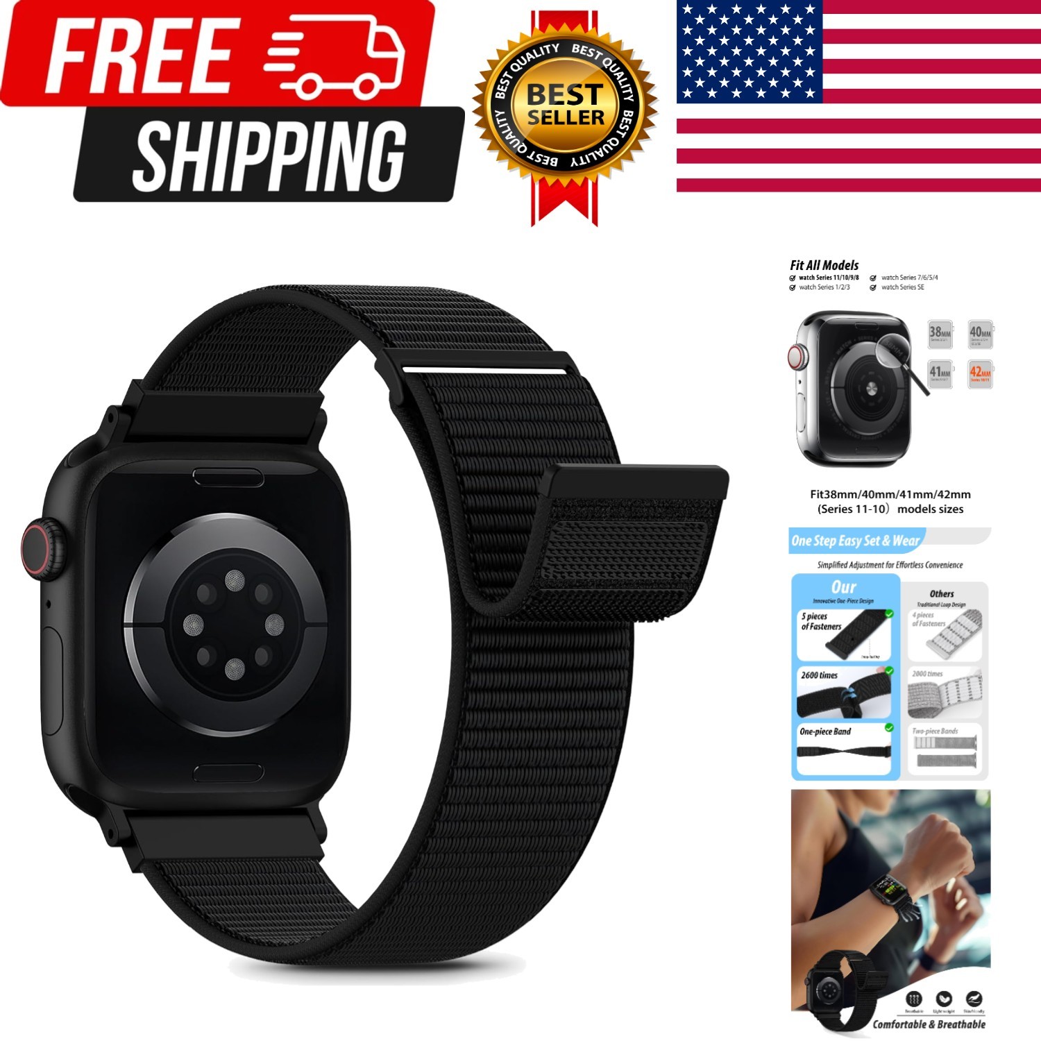Soft Nylon Sport Loop Band Compatible with Apple Watch Bands 38mm 40mm 41mm 4…