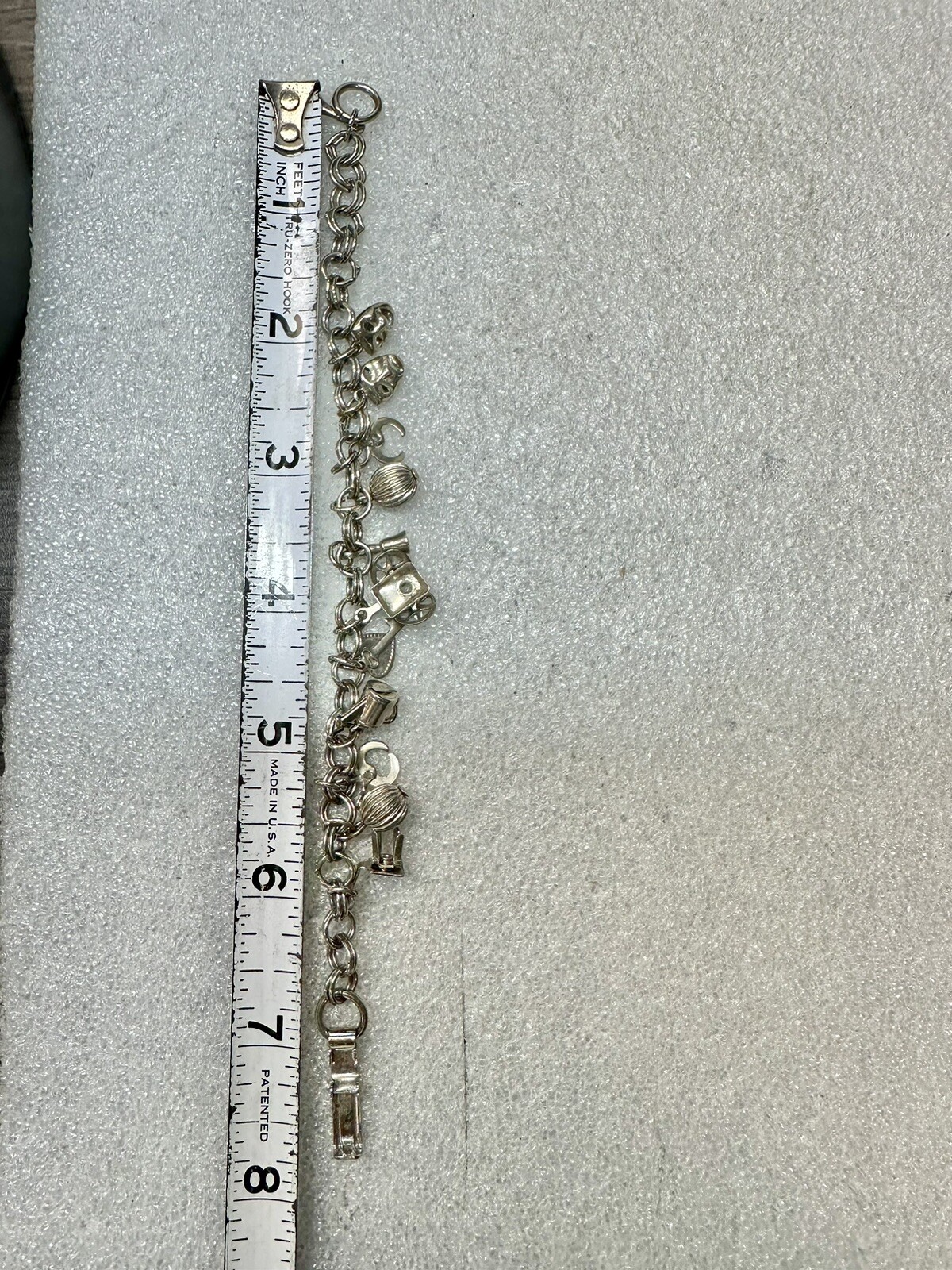VTG Silver Tone Fold Over Clasp 11 Charms Charm Bracelet