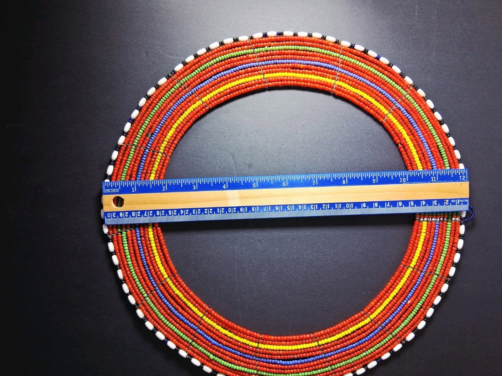 African Maasai Tribal Beaded Ceremonial Collar Necklace Kenya Vibrant Colors 12″