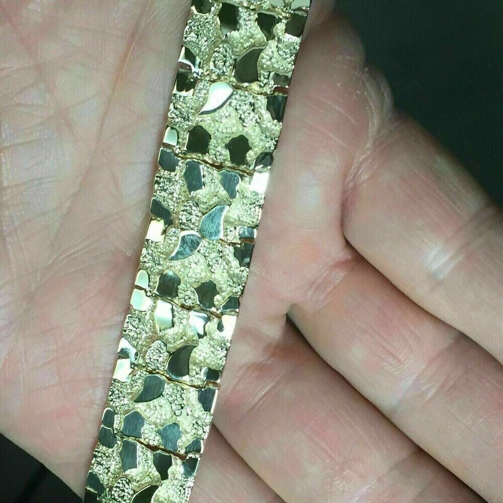 14k Yellow Gold Finish Handmade Adorable Men’s Nugget Bracelet 17 mm 8.5″ Inch