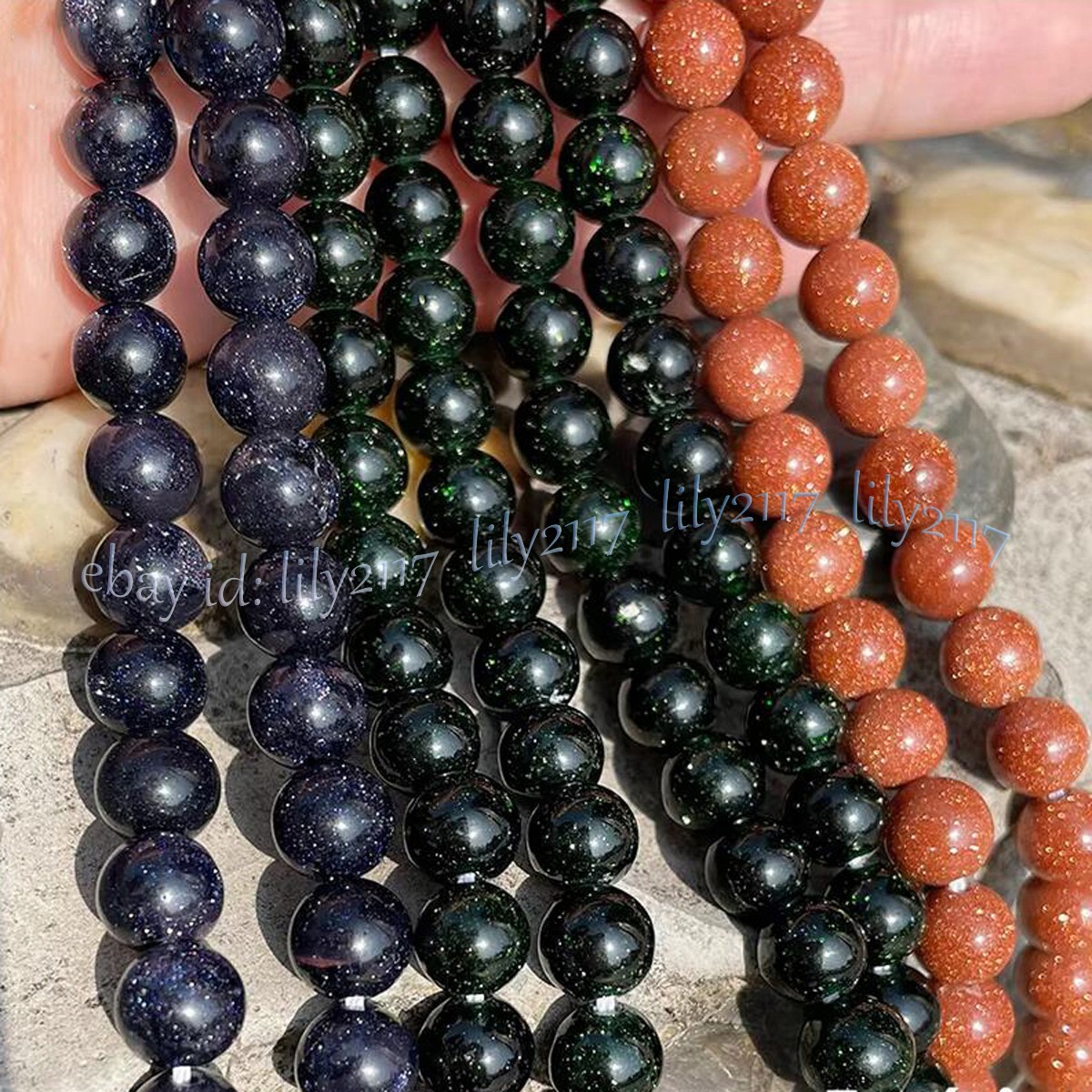 Natural Blue Gold Green Sandstone Round Gemstone Loose Beads Jewelry Making 15”