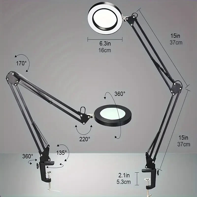 Magnifier LED Lamp 10x Magnifying Glass Desk Light Reading Lamp With Base& Clamp