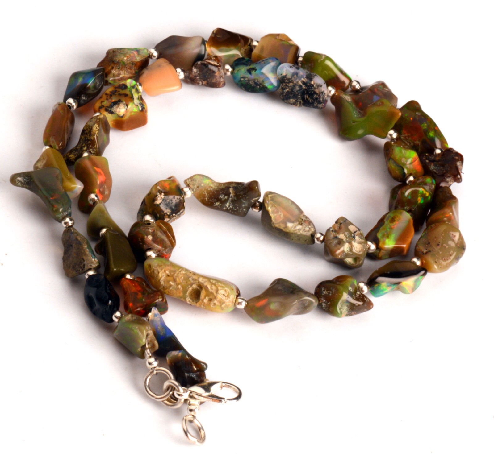 Rainbow Fire Black Opal Rough 8 to 15 mm Freeform Nugget Beads Necklace 19″