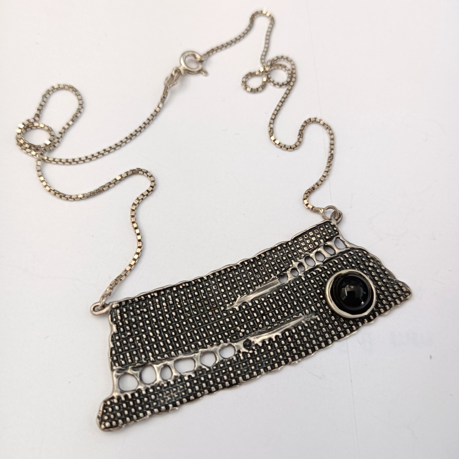 Modernist Silver Necklace Israel Artisan Onyx Abstract Expressive Studio Vintage