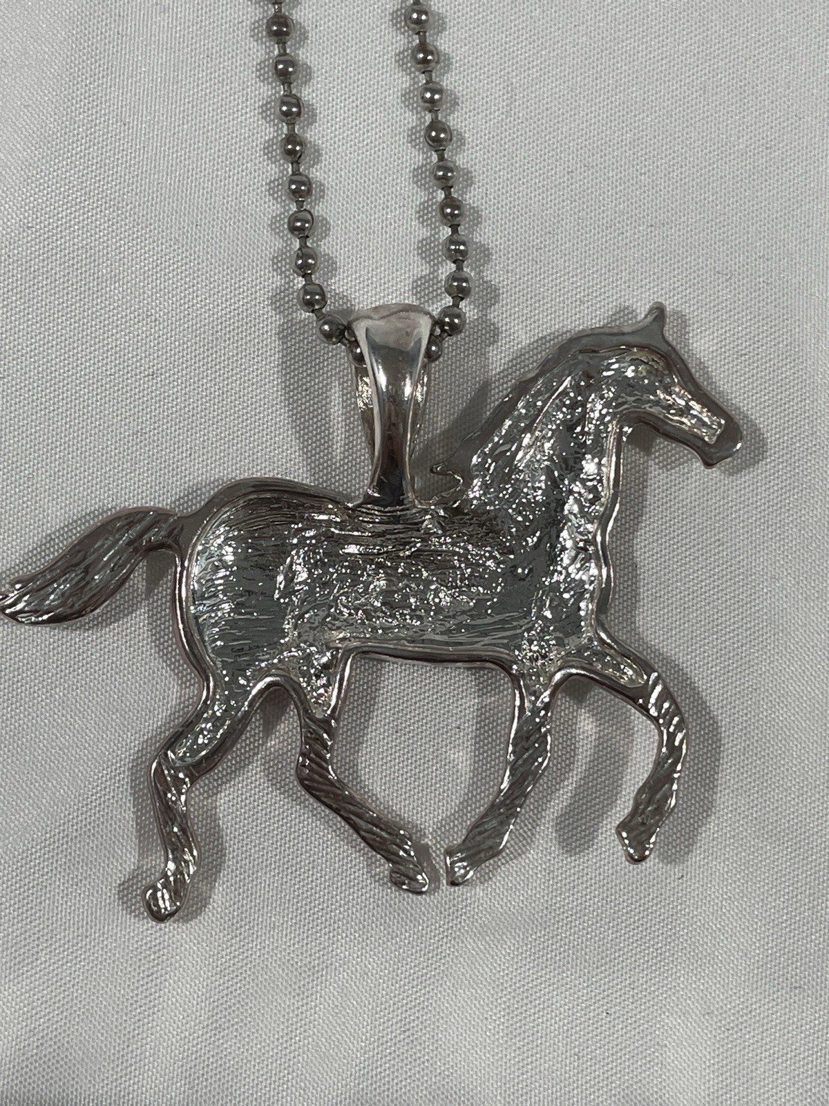 Silver Tone Horse Charm Pendant Necklace, Ball/Bead Chain, Multicolor Enamel