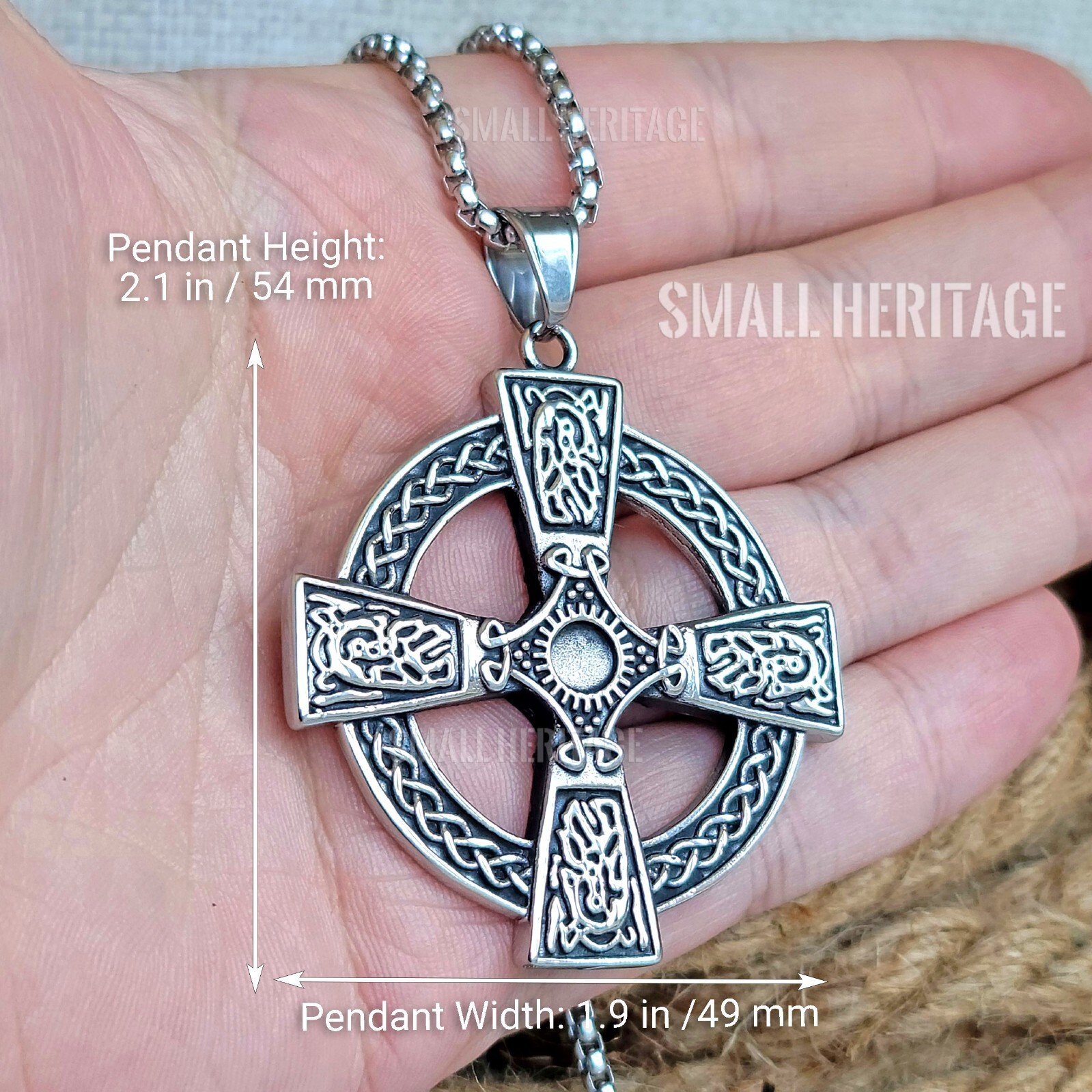 Large Celtic Cross Necklace Stainless Steel Irish Christian Pendant Chain Men