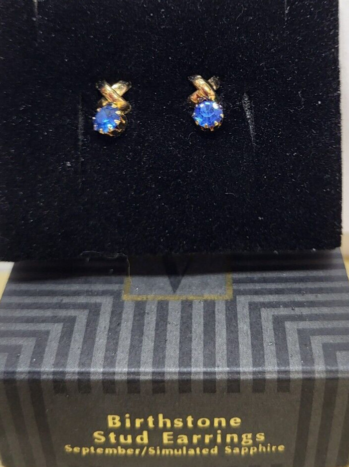 1994 Avon Birthstone Goldtone Stud Earrings September Sapphire