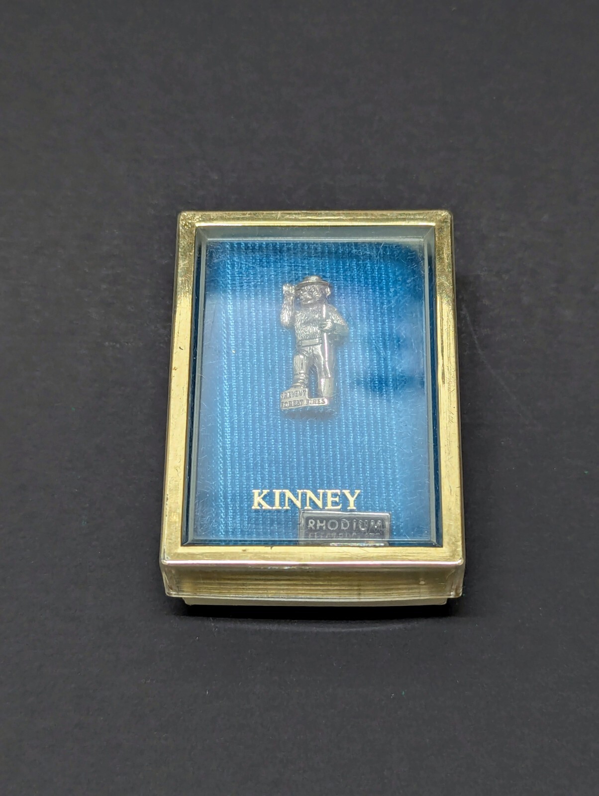 Vintage SMOKEY THE BEAR Tie Pin Tack Chain Rhodium Electroplate KINNEY Silver