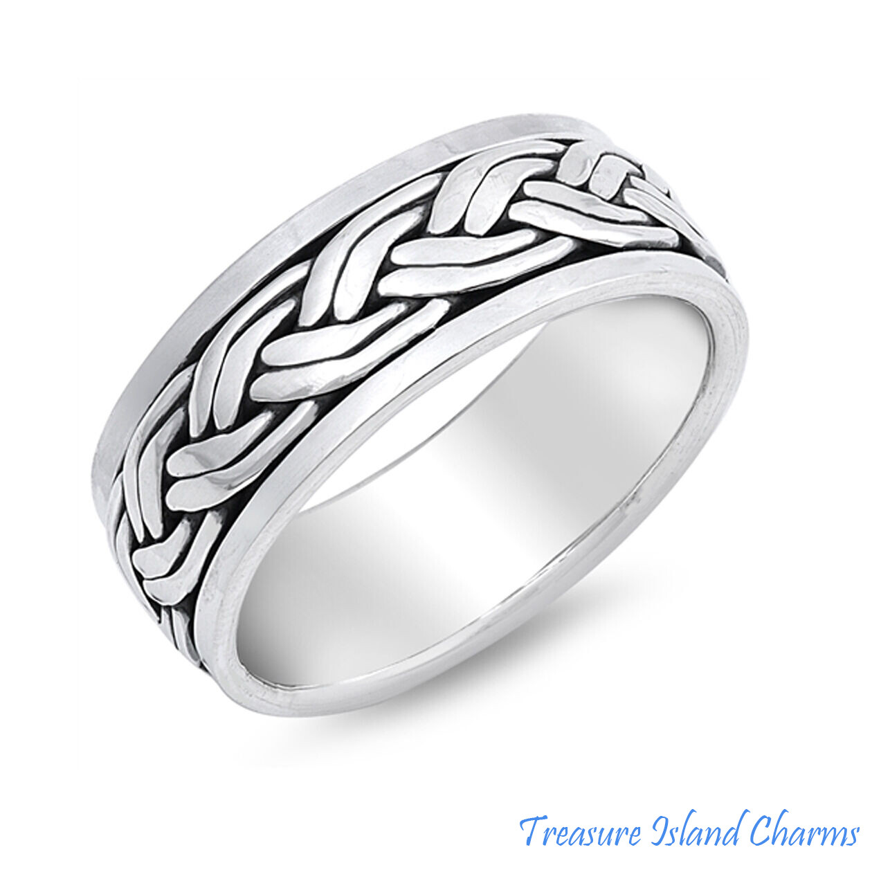 Celtic Weave Braid Spinner 925 Sterling Silver Ring Unisex 8mm Band Sizes 7-13
