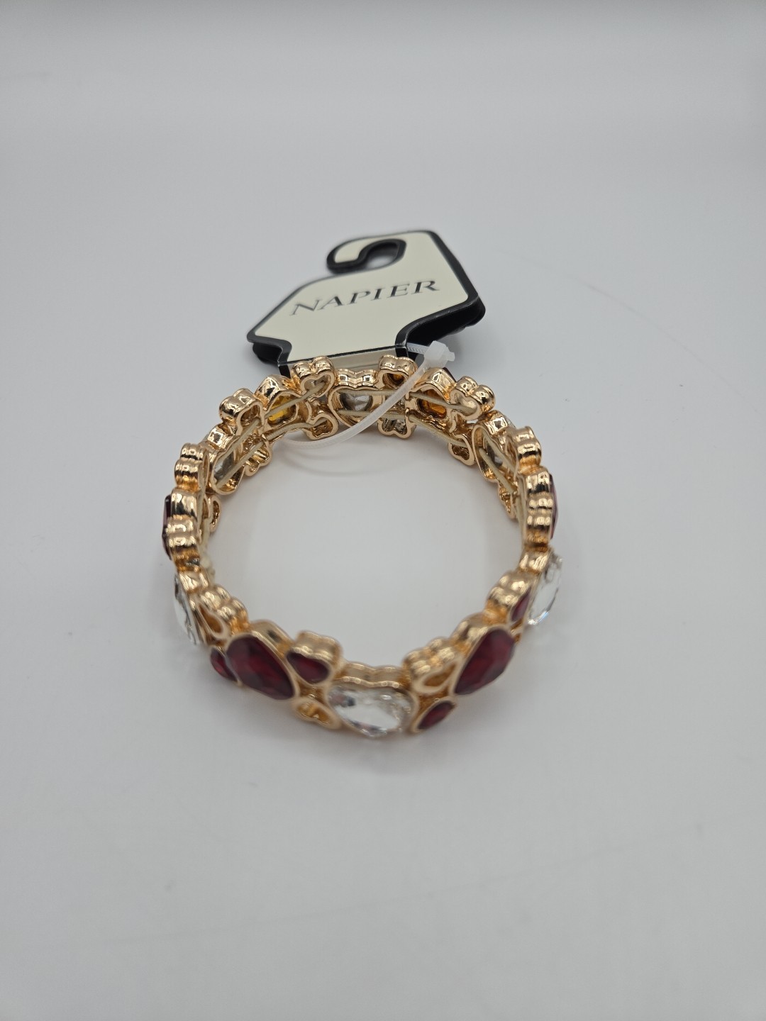 NAPIER GoldTone Red And White Heart Stretch Bracelet NWT