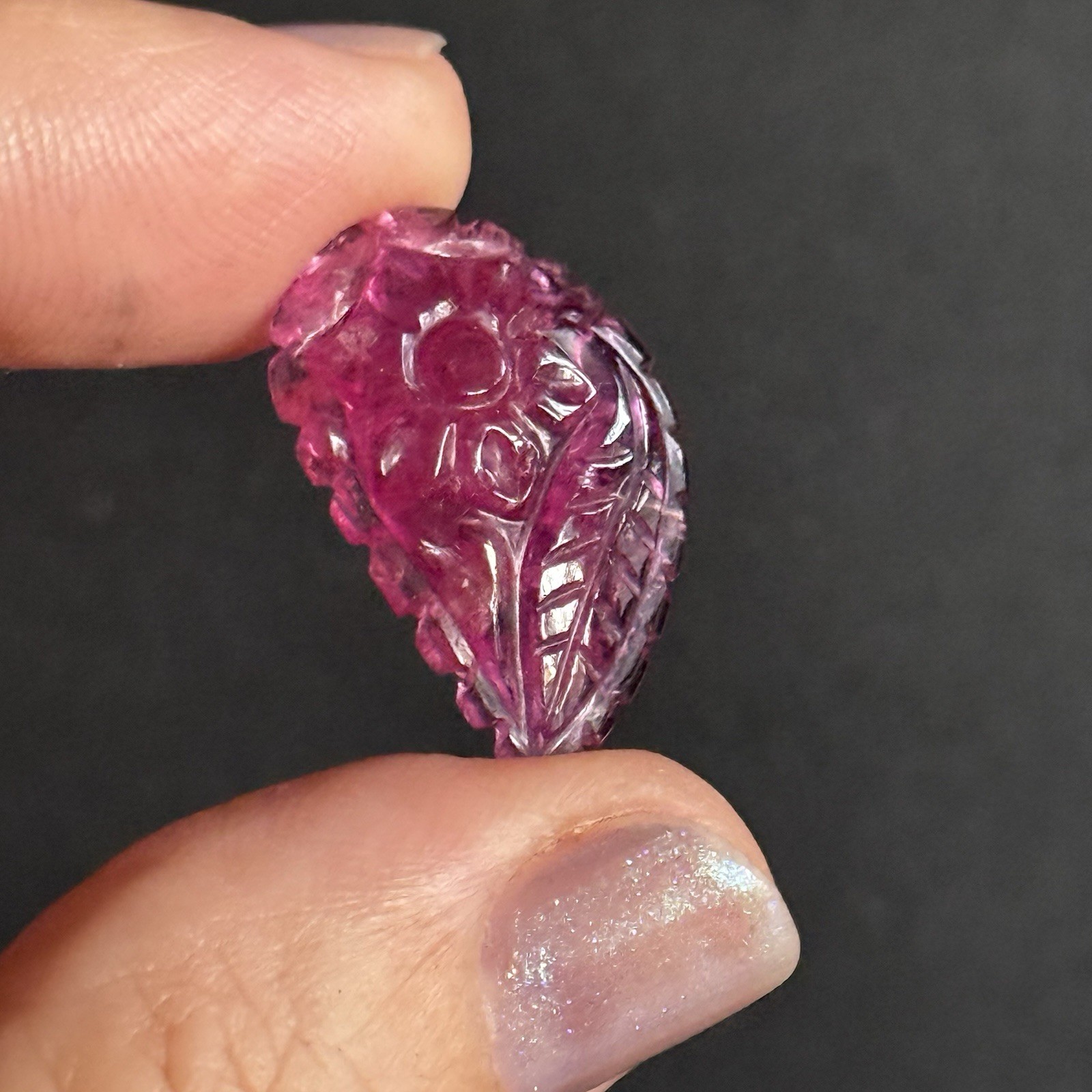 11.45ct 23.8c15.2×4.5mm Carved Rubelite Pink Tourmaline Flat Back Cabochon Gem
