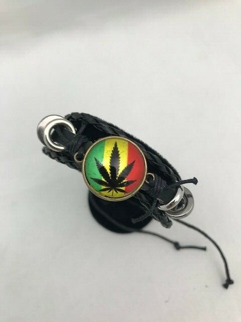 Slick style Unisex Black leather colorful pot plant adjustable bracelet
