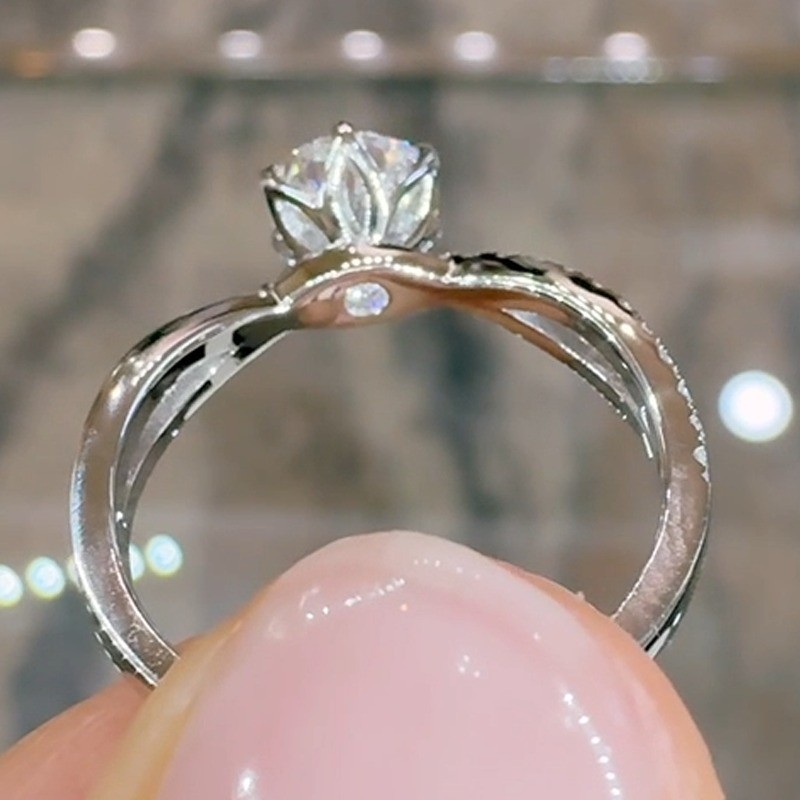 3.17CTW Round Cut Moissanite Twisted Band Engagement Ring 14K White Gold Plated